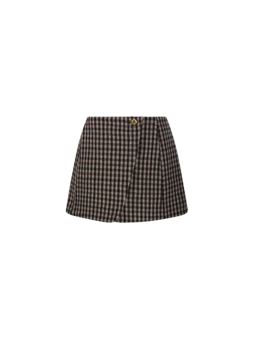 Check Wool Mix Skirt