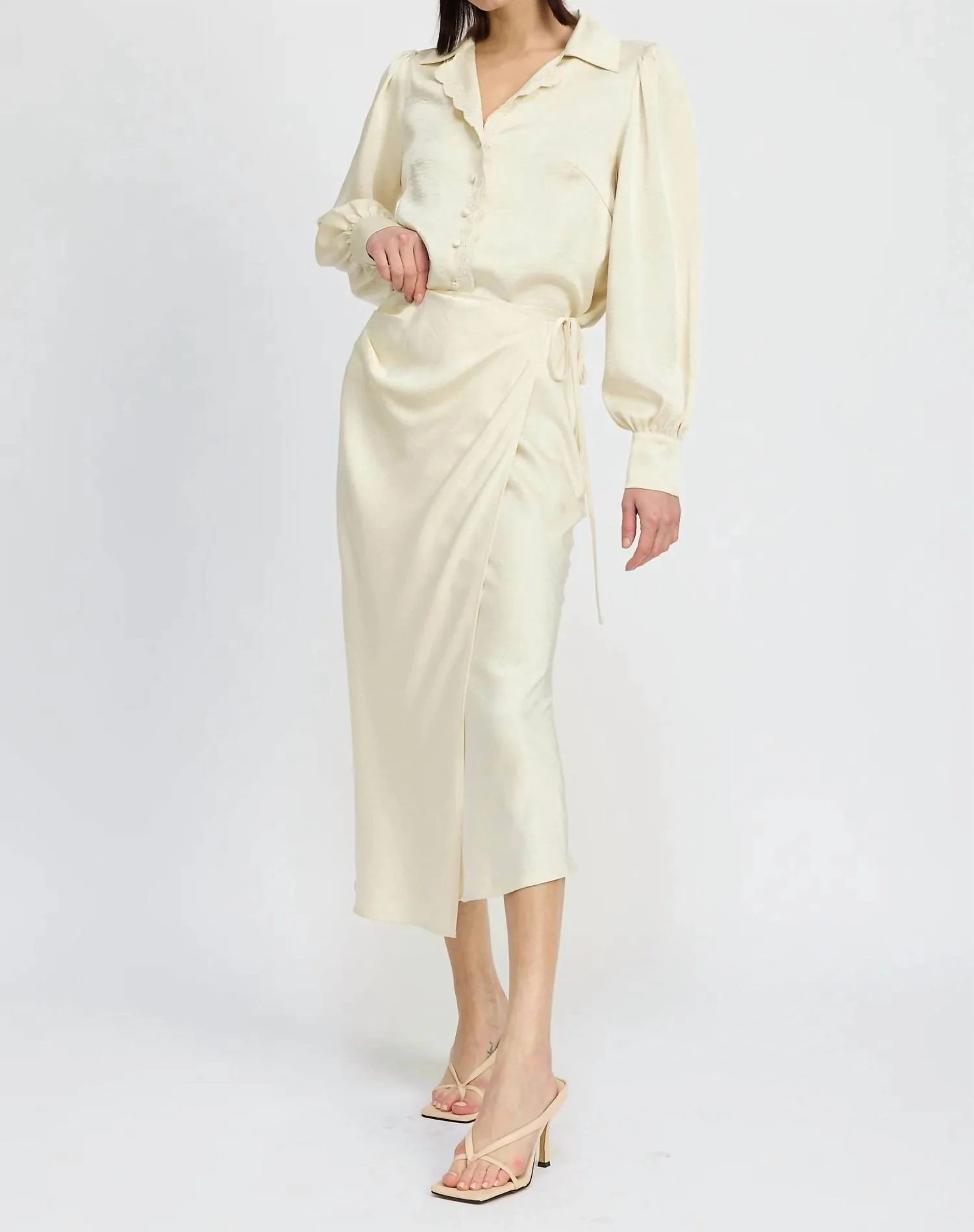 Greta Bias Midi Skirt In Champagne Ivory