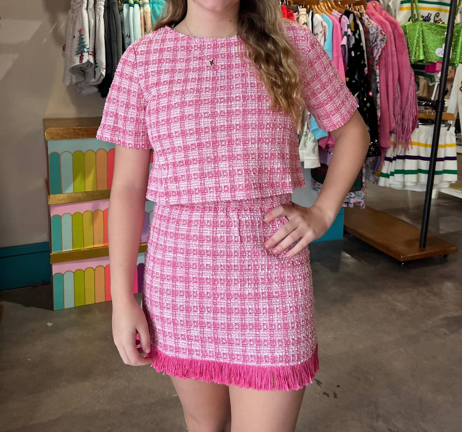 Sloanne Skirt In Pink Tweed