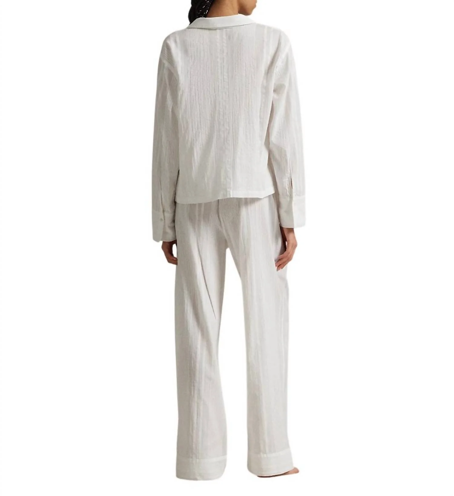 Striped Poplin Shirt & Pant Pj Set In White Cloud