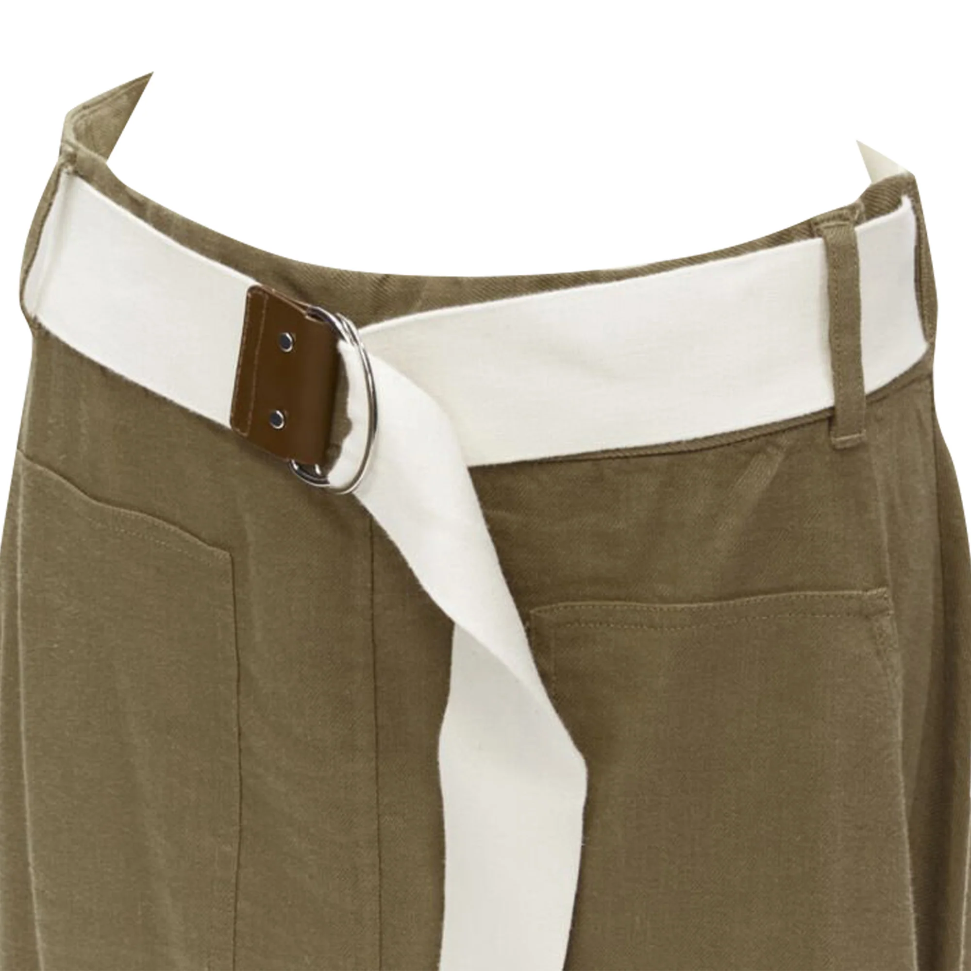 Tibi safari linen blend belted wrap midi skirt