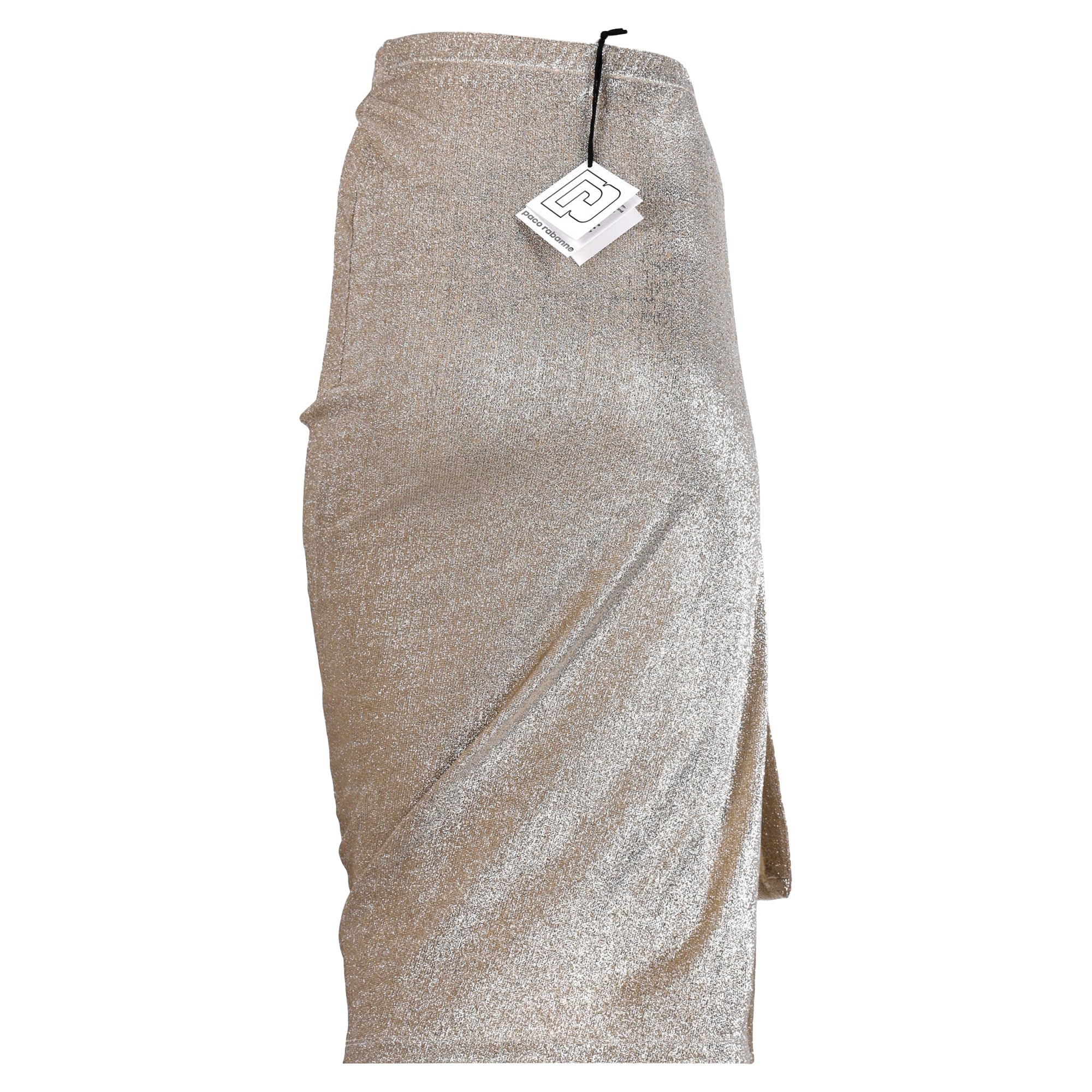 Gold mid-length drapé pression slit skirt