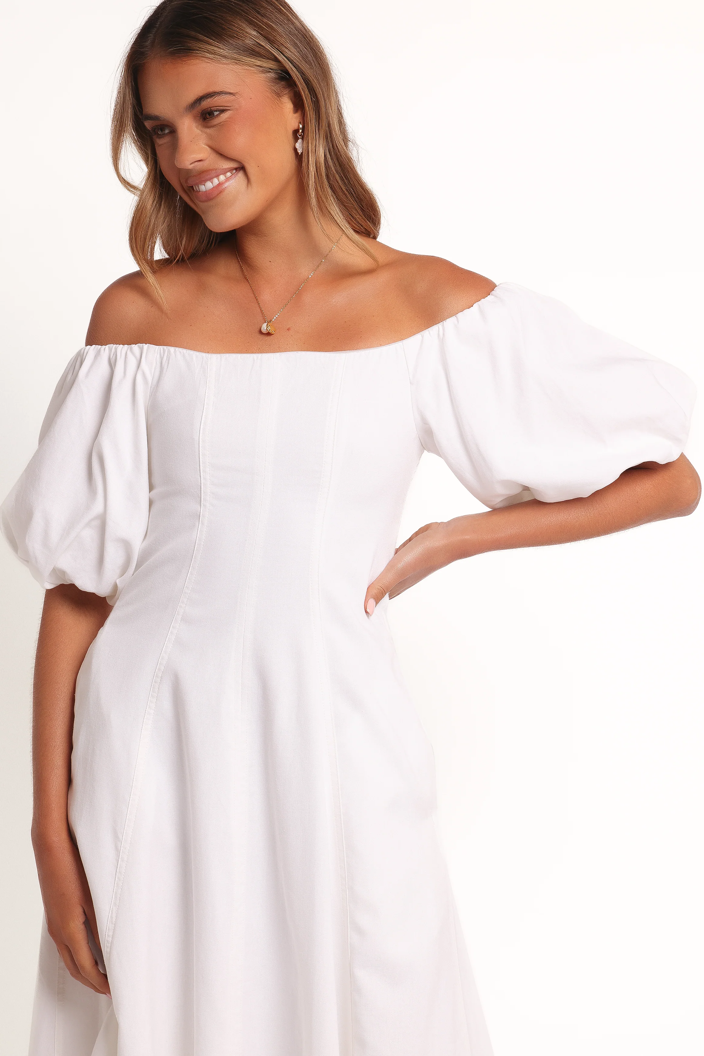 Jensen Off Shoulder Midi Dress - Ivory