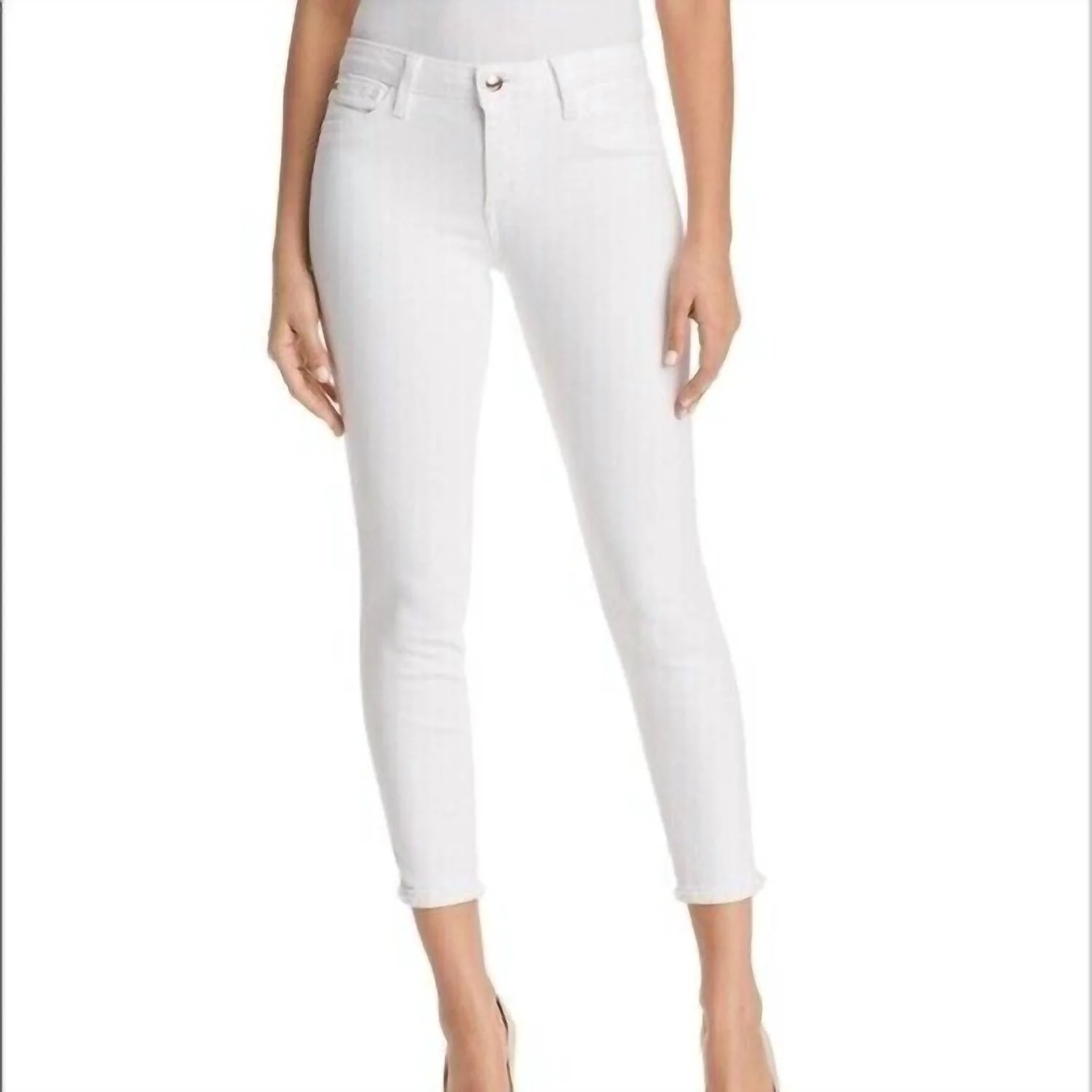The Icon Crop Mid Rise Skinny Jeans In White