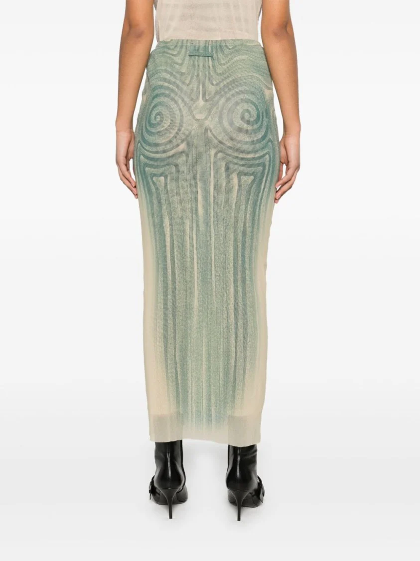 Spiral Printed Mesh Long Skirt