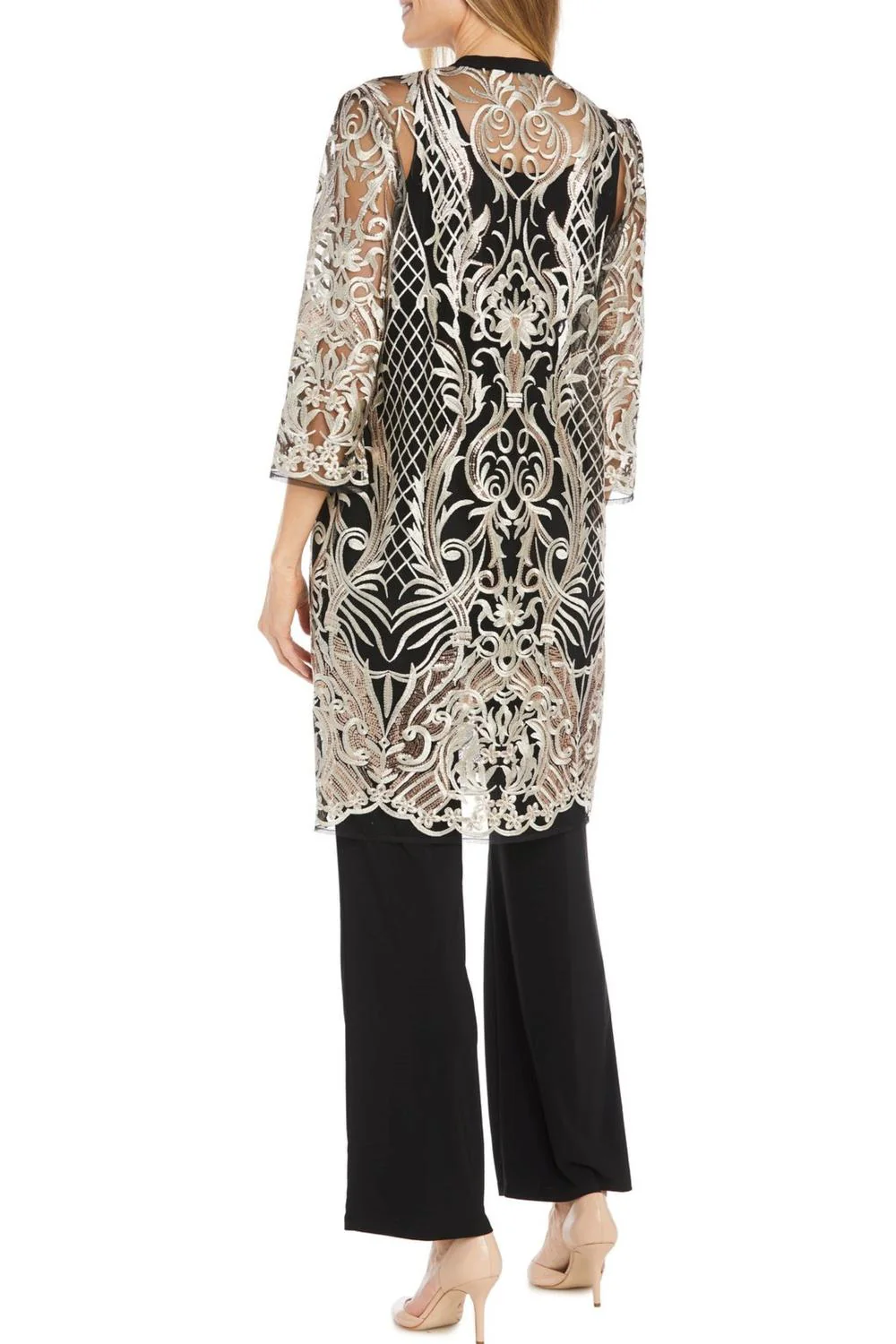 3 Piece Evening Pant Set In Black Gold