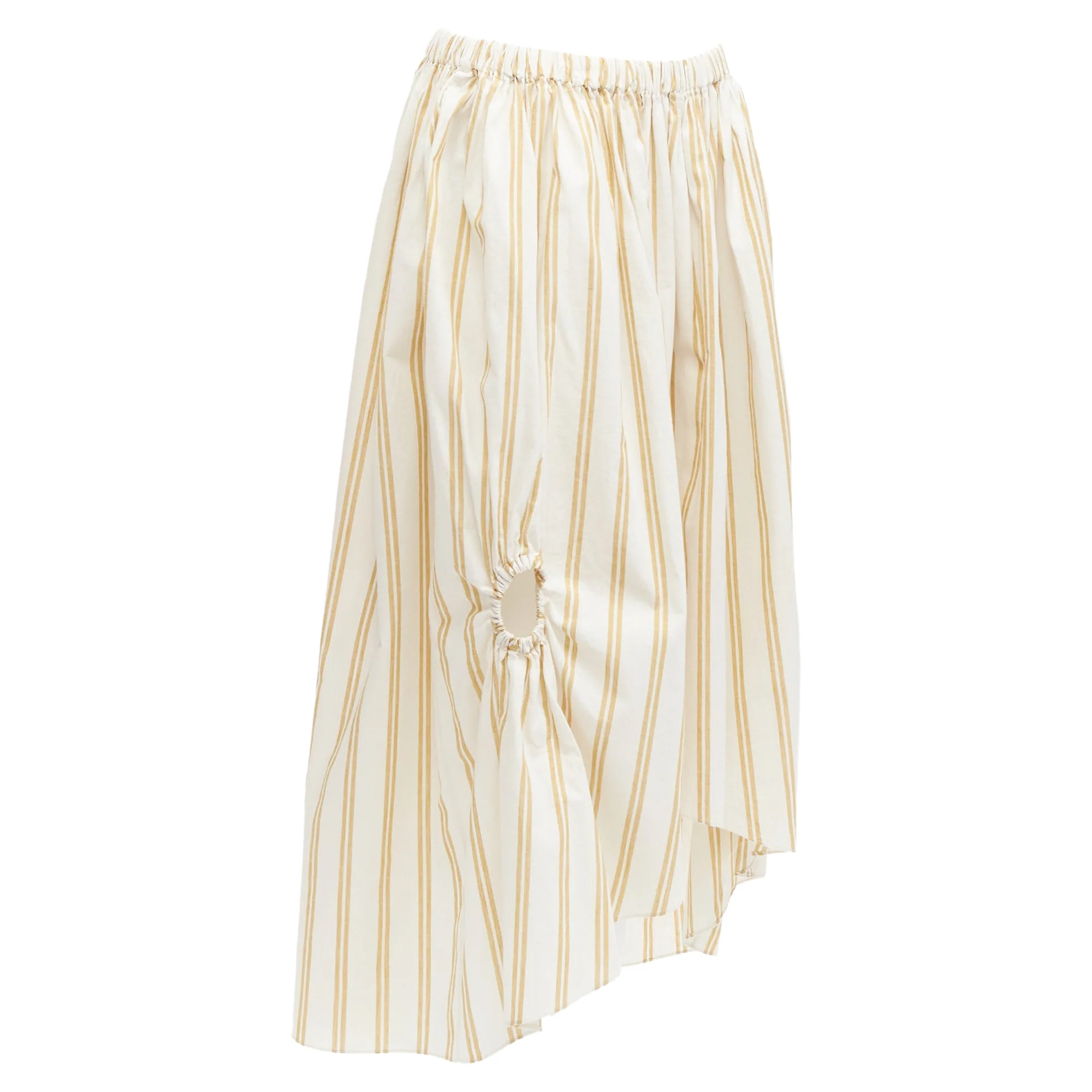 Oscar De La Renta cotton linen ruched cutout striped balloon skirt