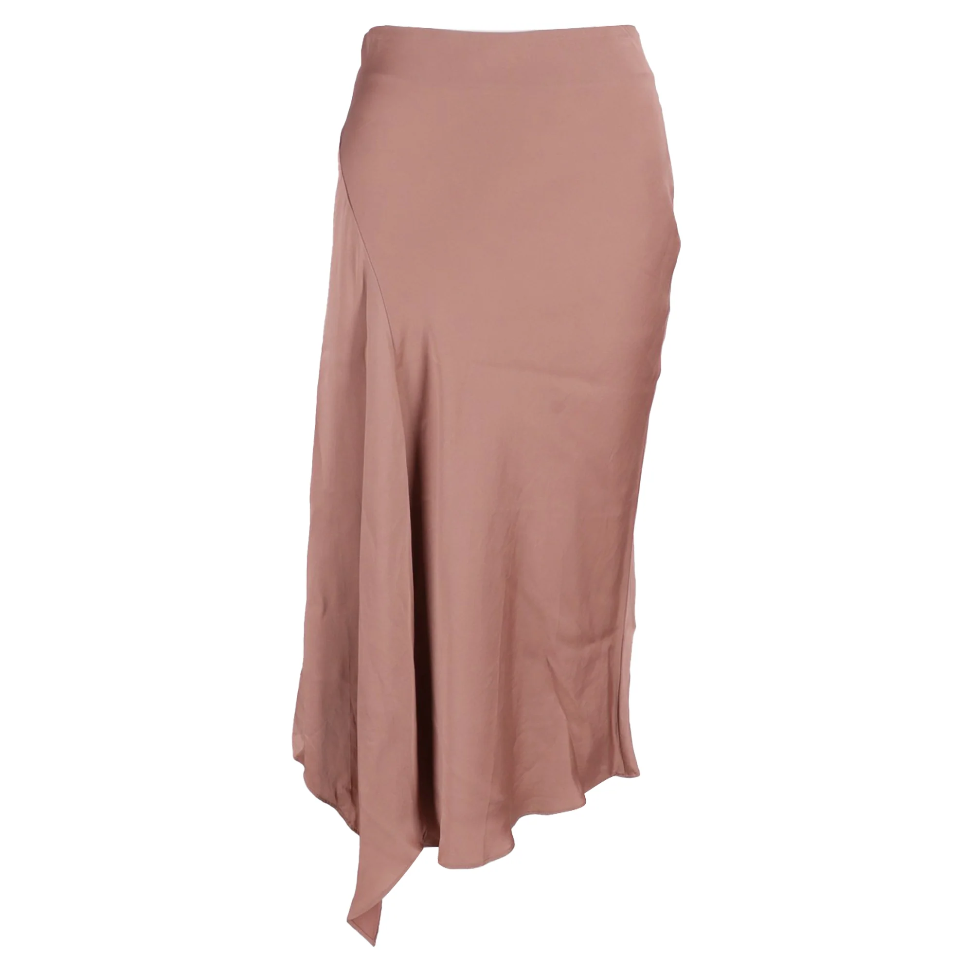 Brunello Cucinelli Asymmetric Midi Skirt in Pink Satin