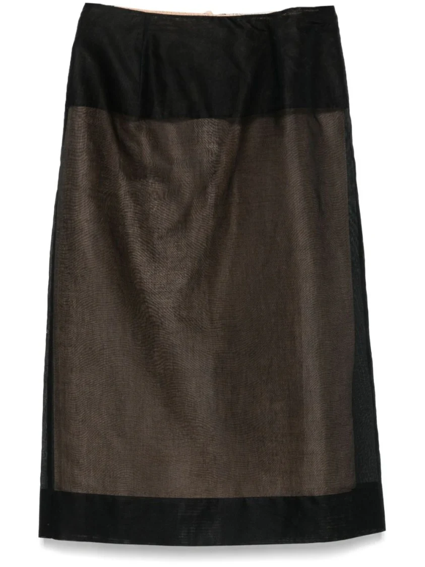 Black Cotton Midi Skirt With Silk Lining