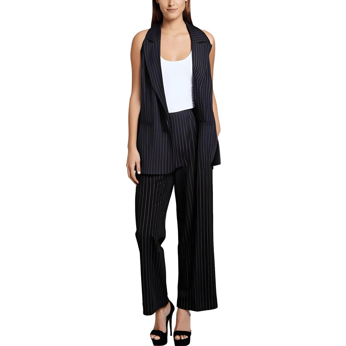 Petites Womens Pinstripe Polyester Dress Pants