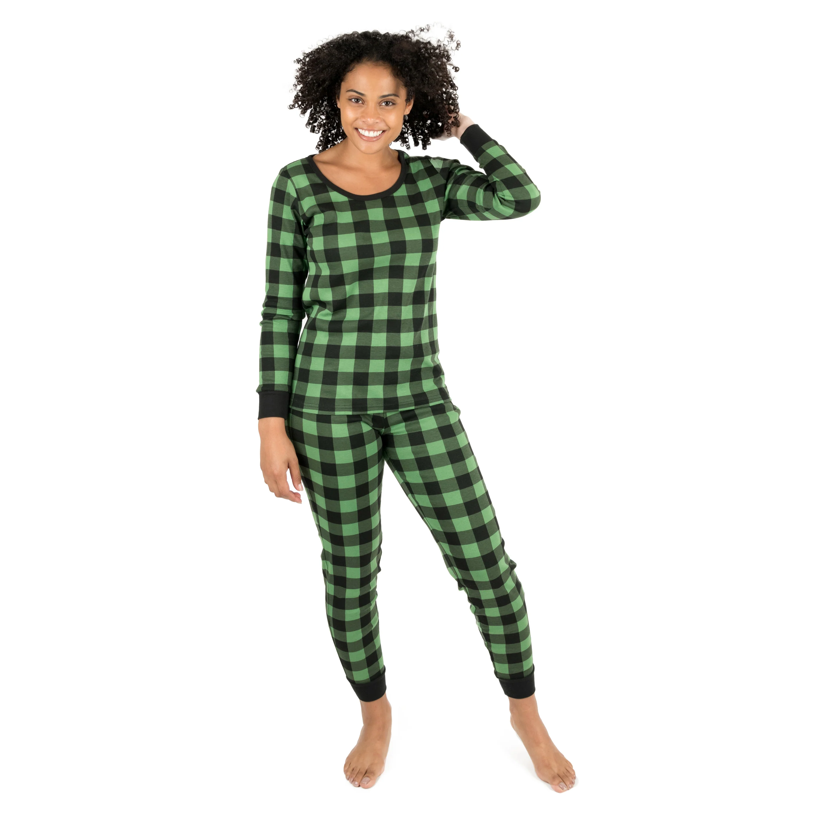 Christmas Womens Two Piece Cotton Pajamas Plaid