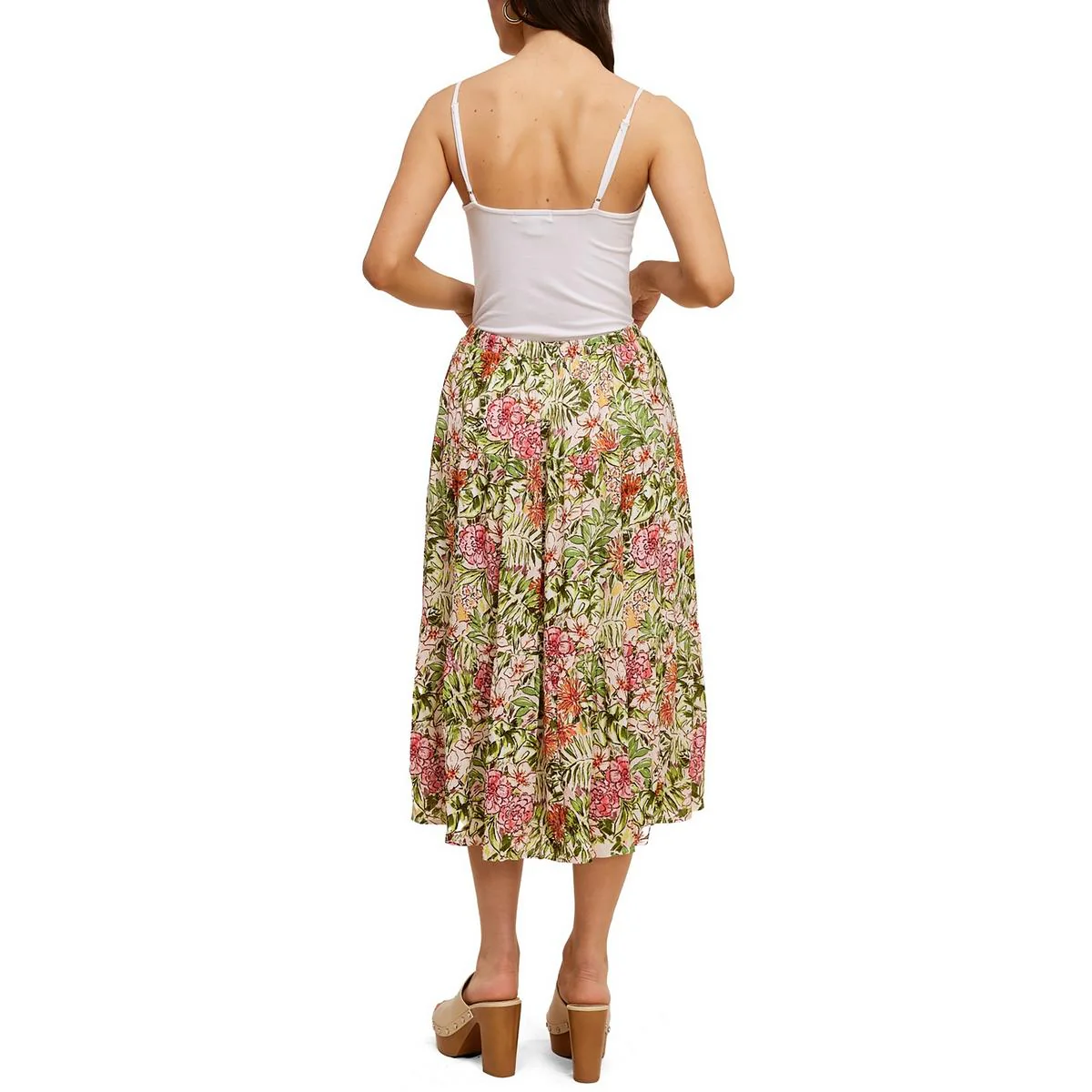 Womens Printed Rayon Midi Skirt
