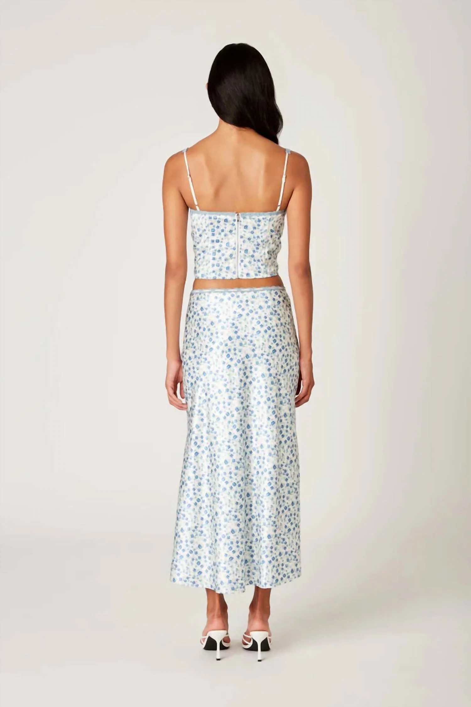 Nathalia Slip Midi Skirt In Ivory Floral