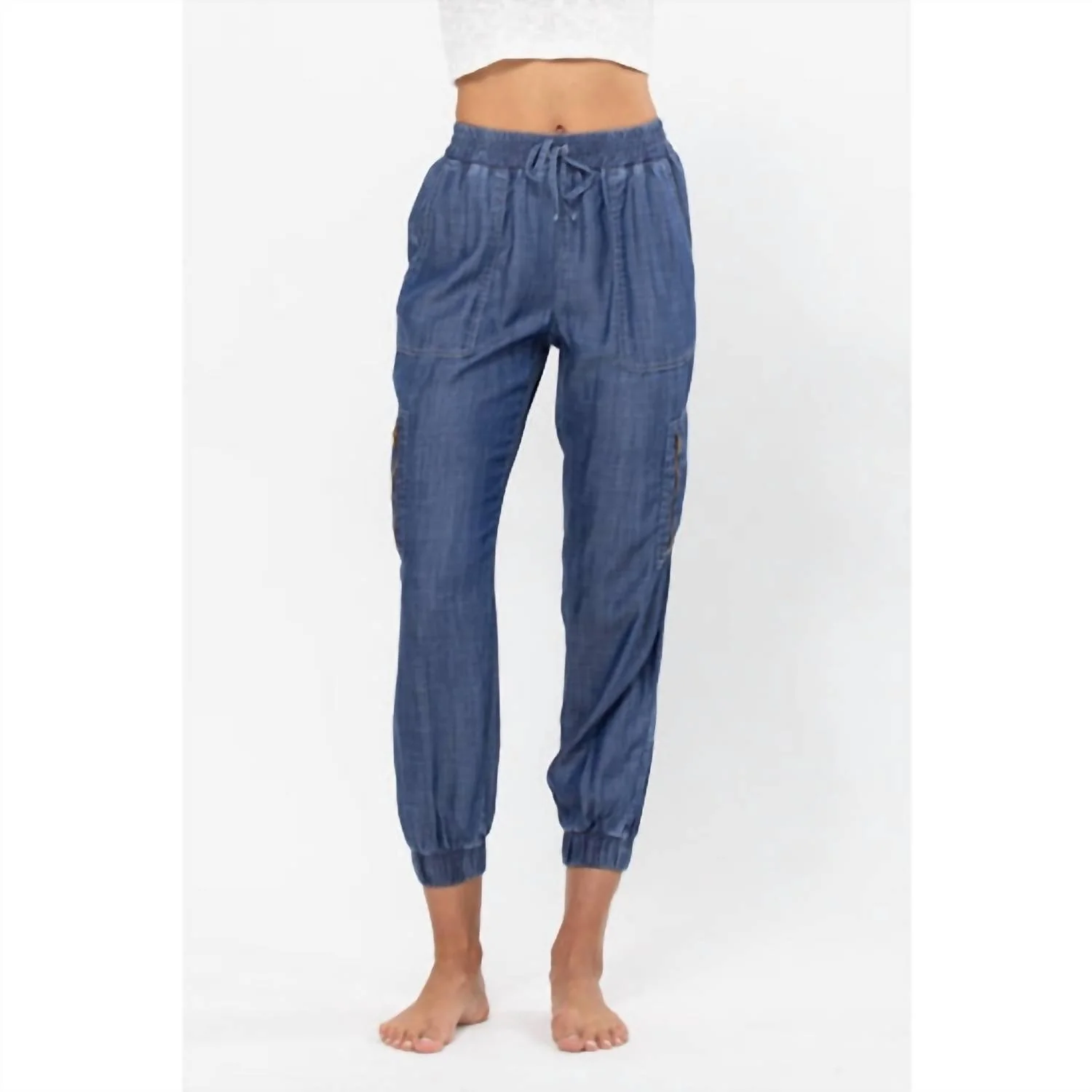 Denim Cargo Joggers In Blue