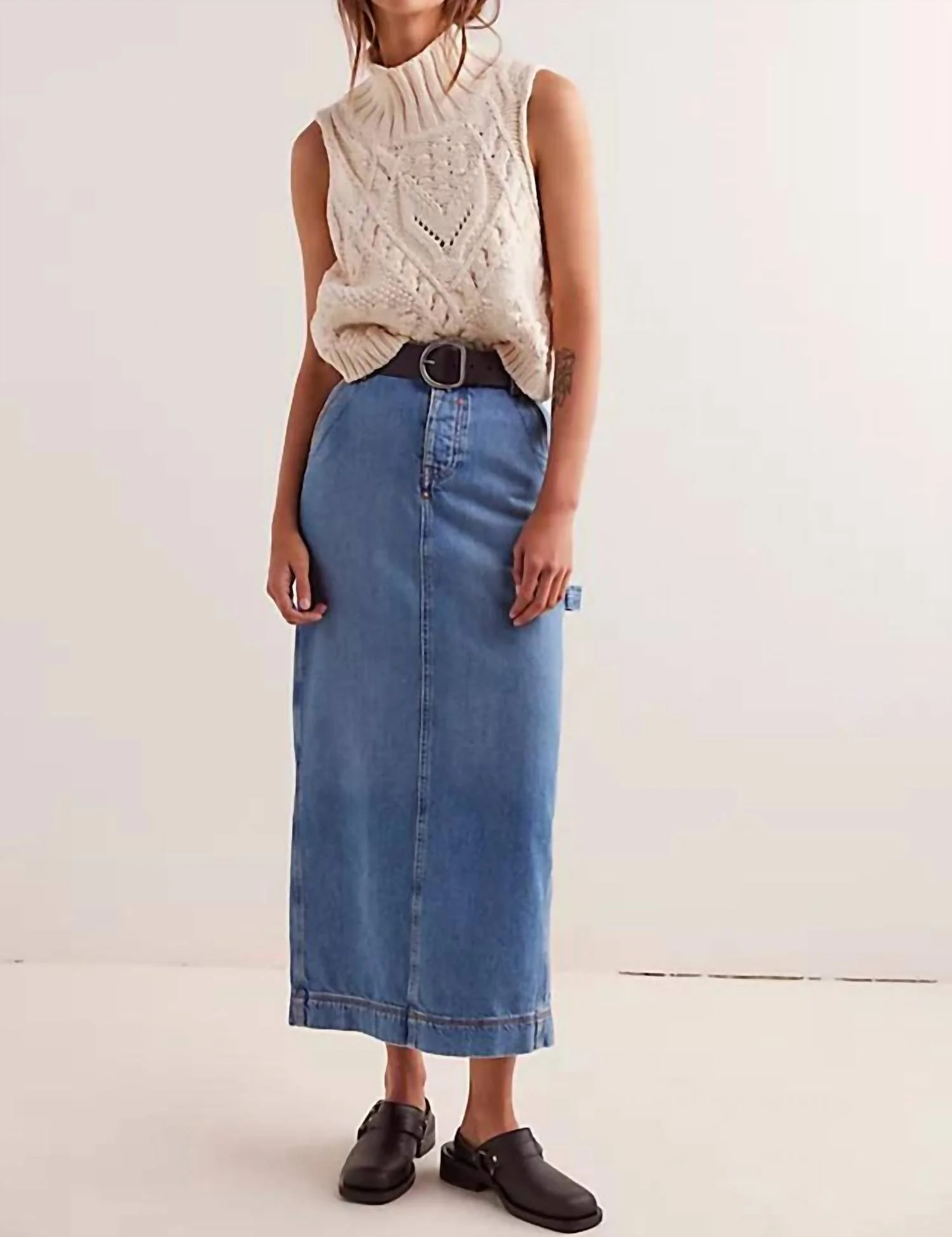 Francisco Denim Maxi Skirt In Head Over Heels