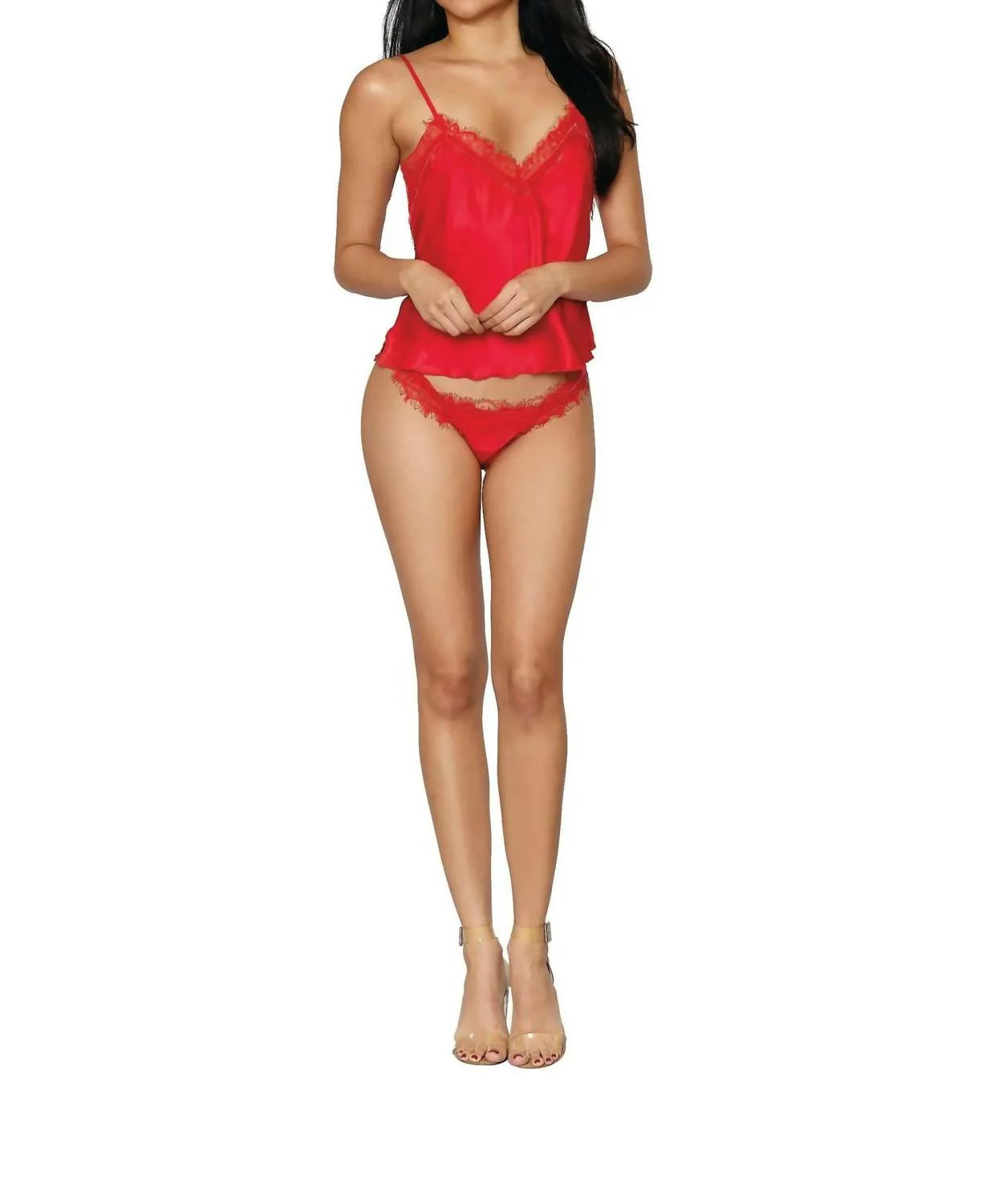 Satin 2 Piece Set In Lipstick Red