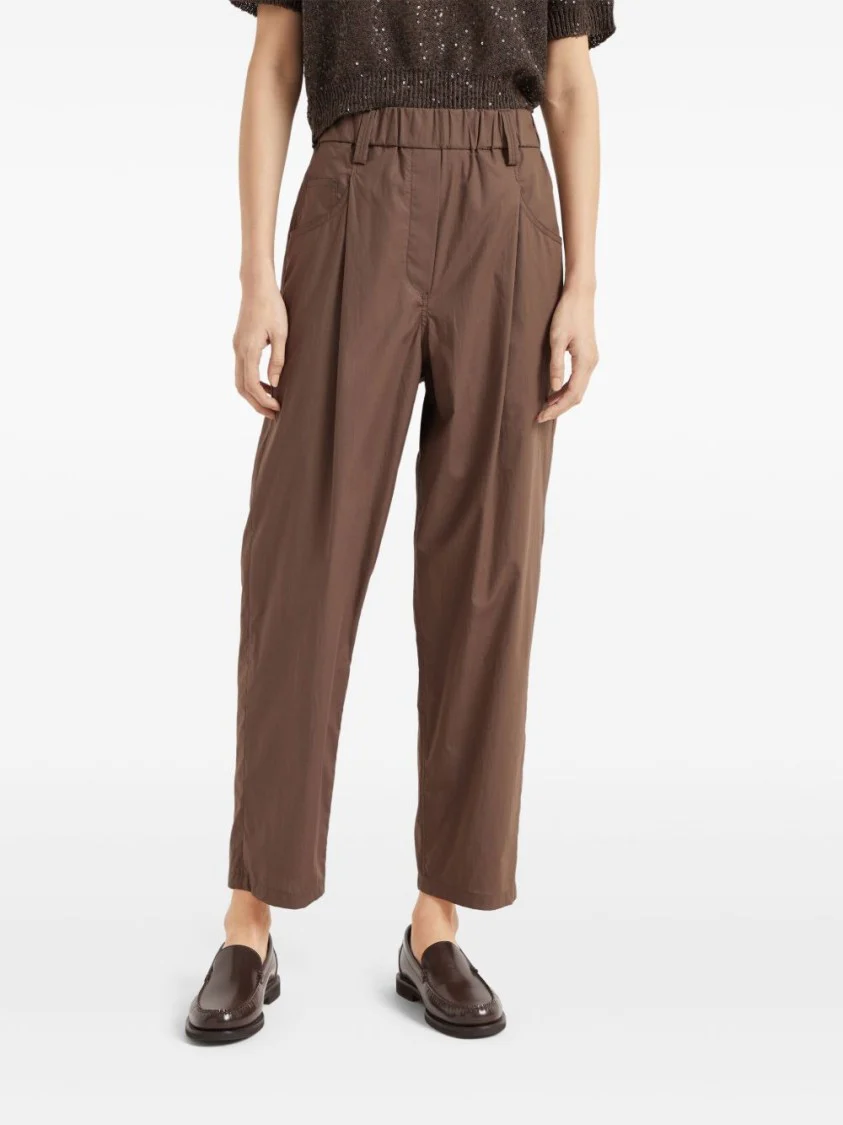 Chocolate Brown Trousers With Elasticated Waistband