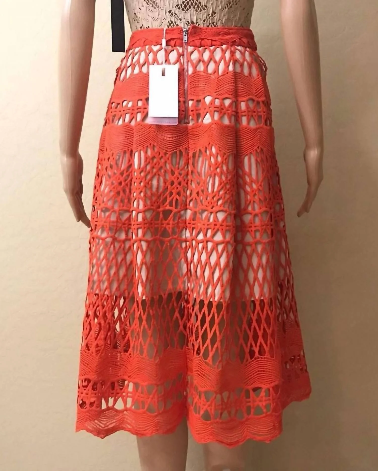 Crochet Lace Midi Skirt In Chili