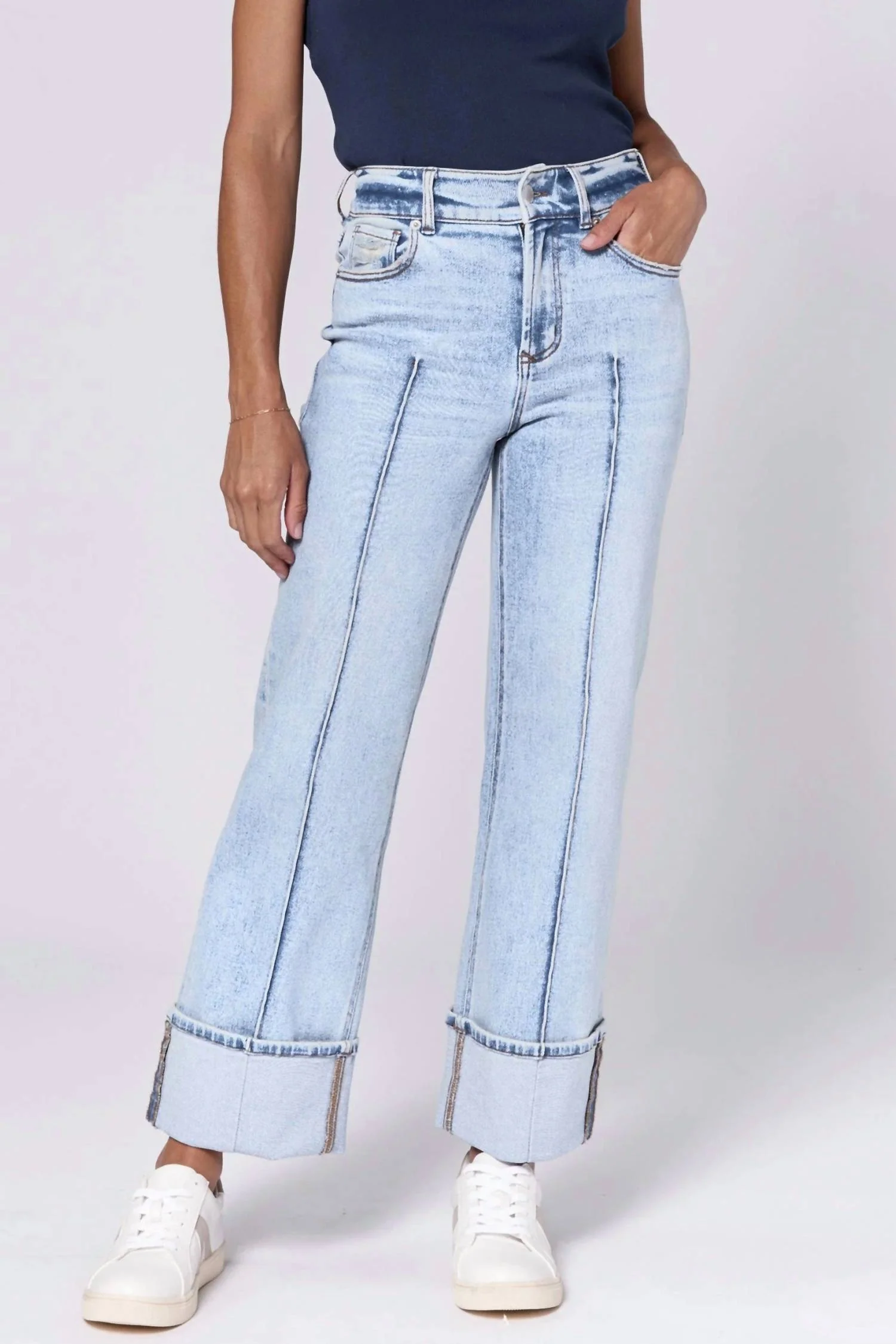 Holly High Rise Cuffed Hem Straight Jean In Lake Shore