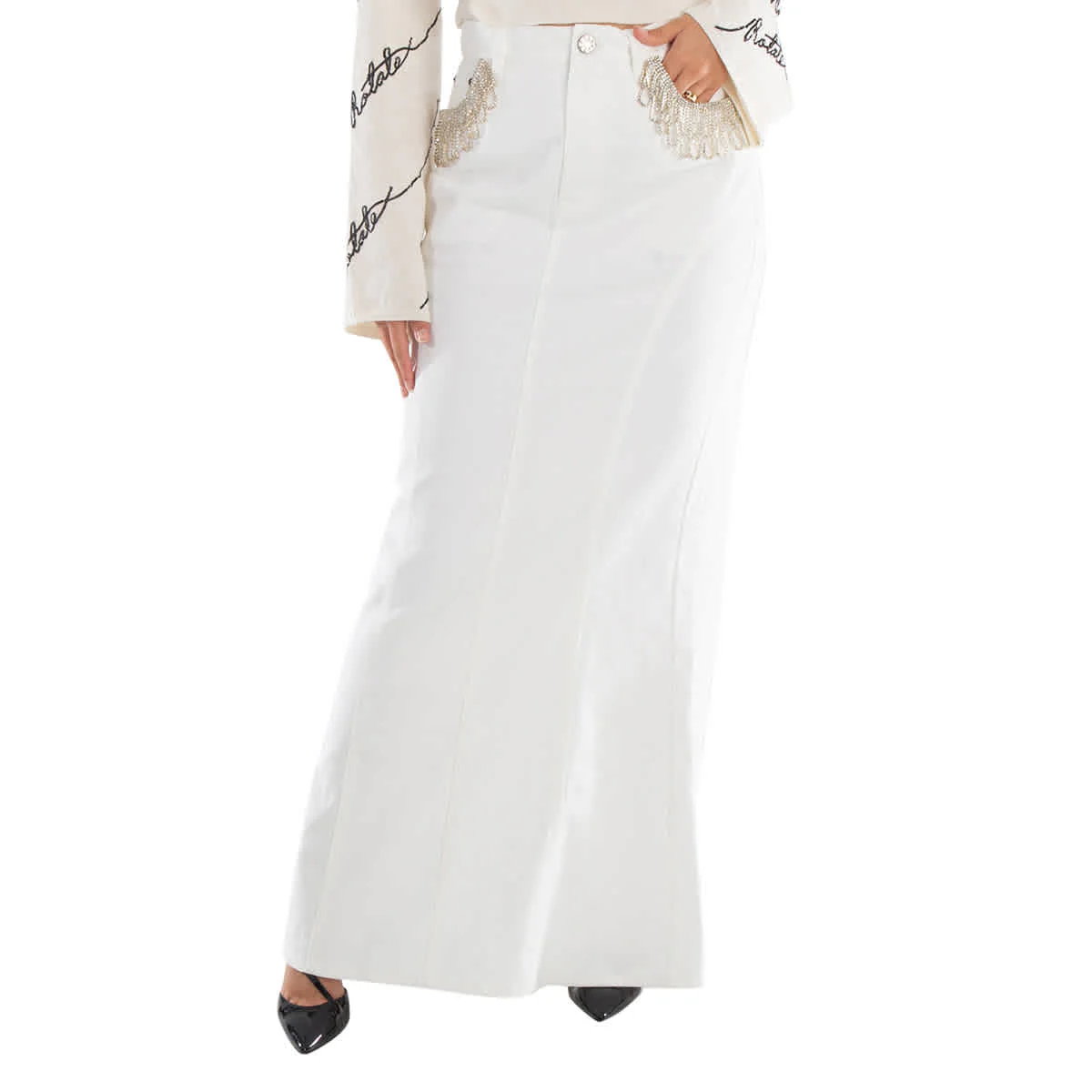 Rotate Birger Christensen Ladies Pristine White Twill Maxi Skirt