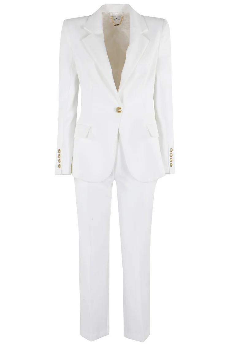 Cropped White Suit With Classic Blazer And Jewel Button