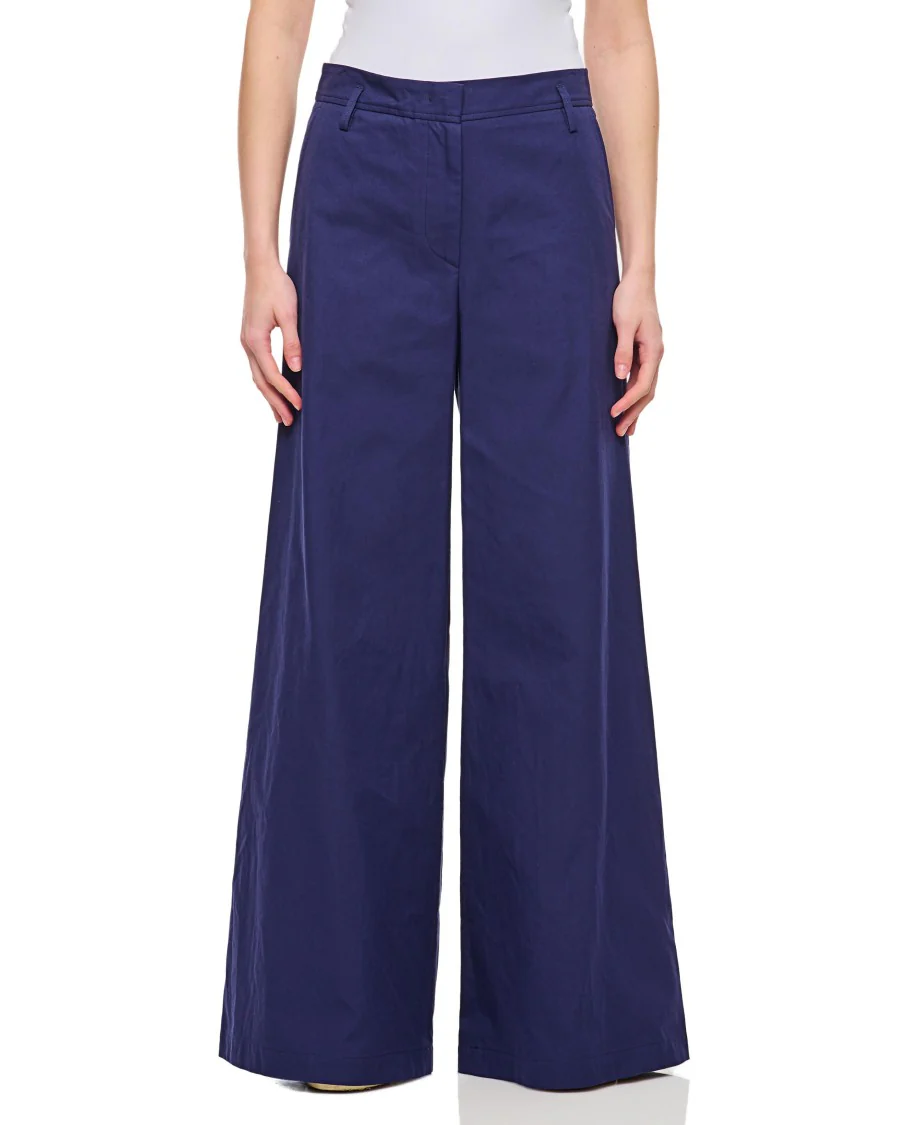 Relaxed-Fit Blue Cotton Wide Trousers