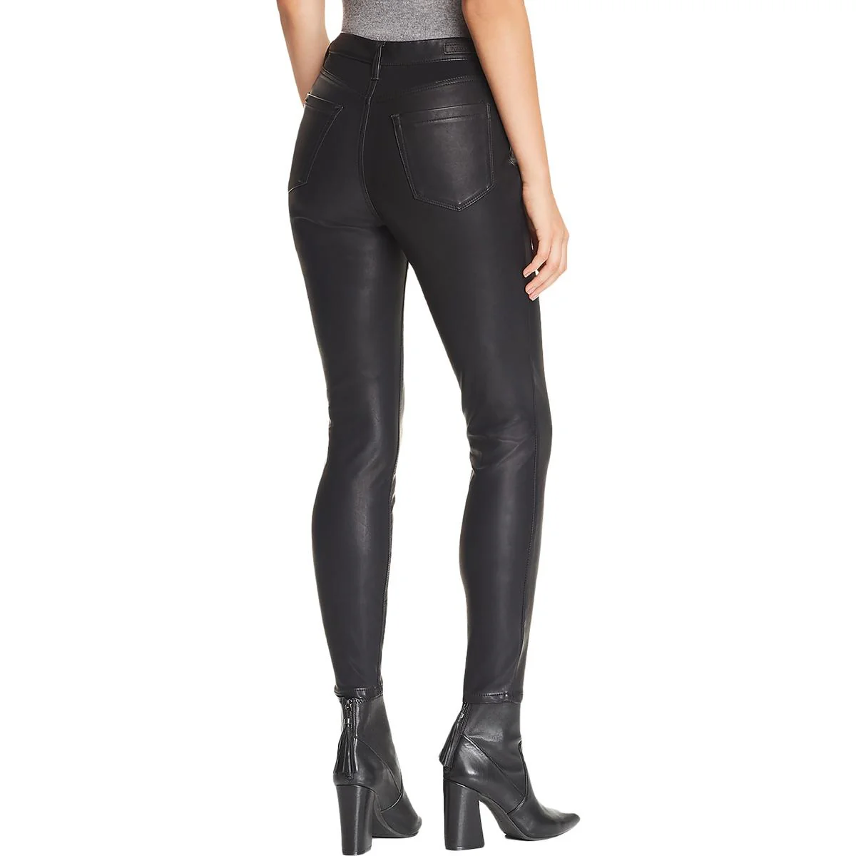 Womens Faux Leather Straight Leg Skinny Pants