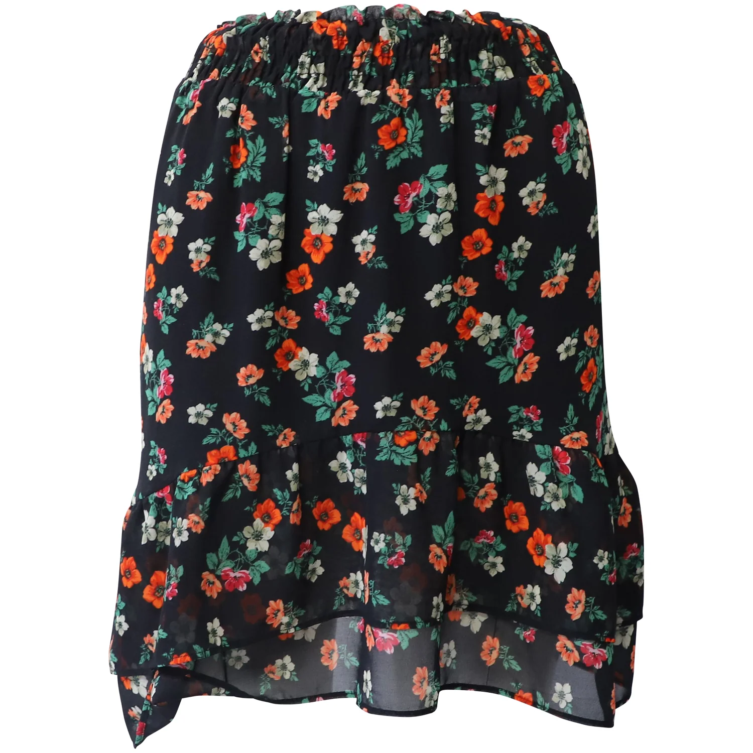 Maje Floral Mini Skirt in Black Print Silk