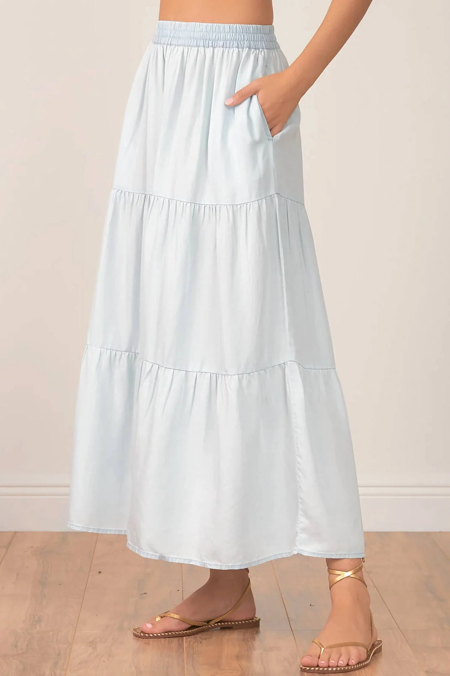 Tiered Maxi Skirt In Chambray