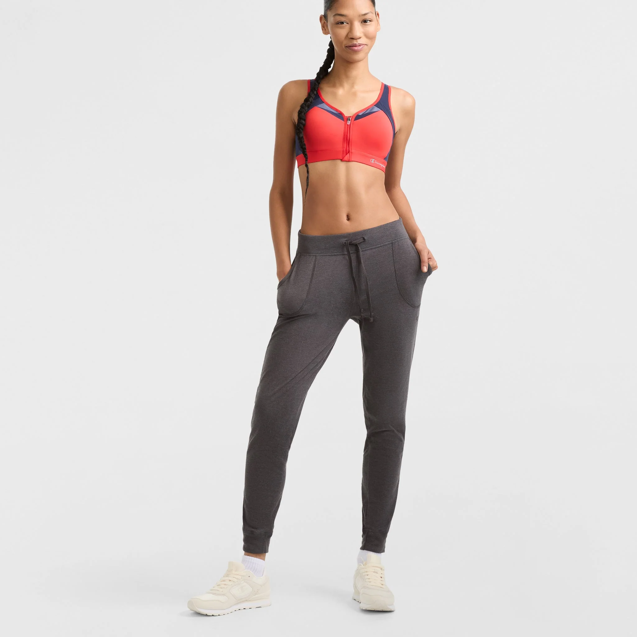 Motion Control Zip Sports Bra, Wirefree, Script Logo