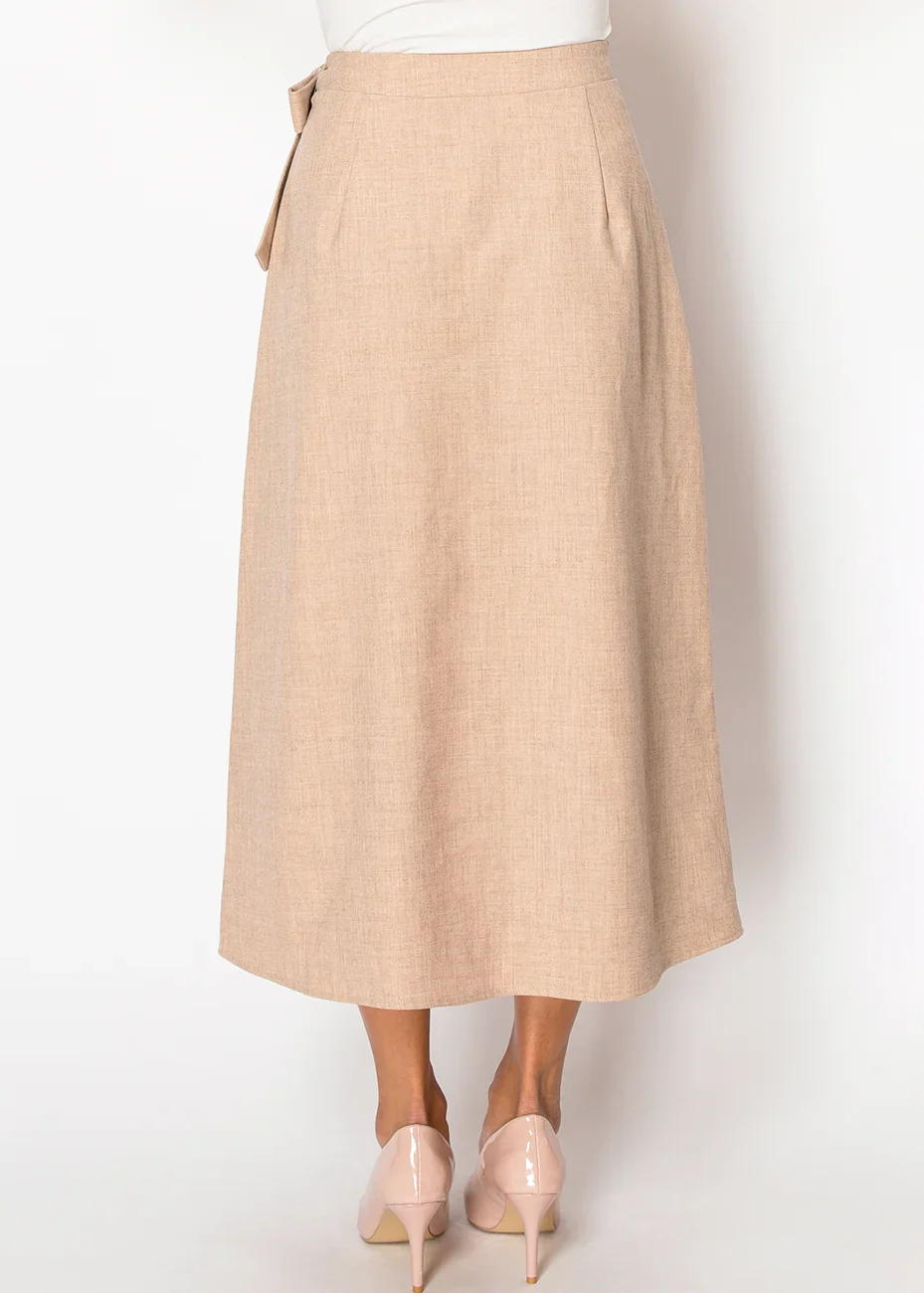 Classic Beige Wrap Midi Skirt
