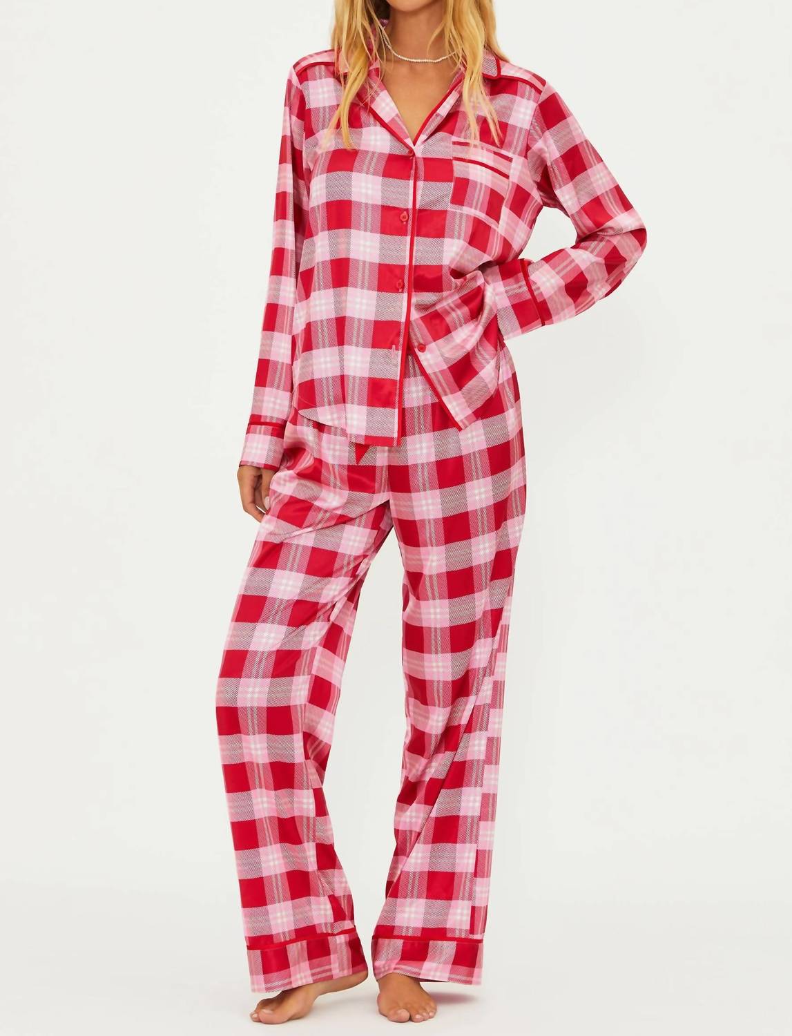 Livy & Connie Pajama Set In Candy Cane Plaid