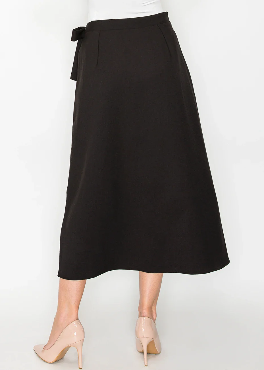 Black A-Line Skirt with Waist Tie