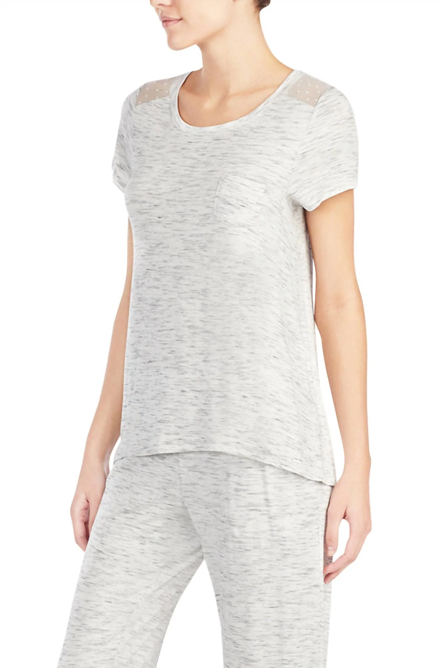 Short Sleeve Sleep Pajama Top In Grey Heather