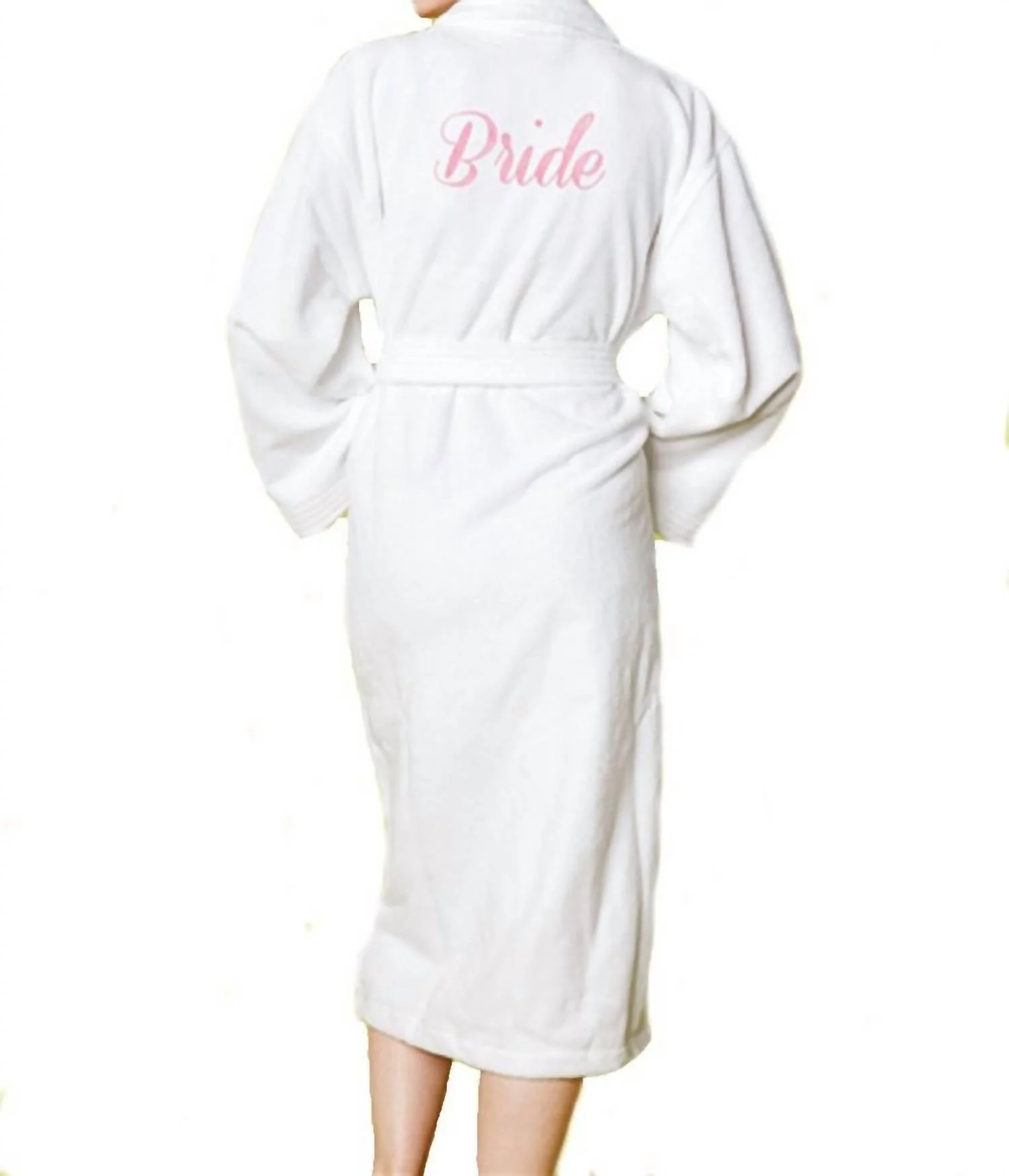 Terry Velour 'bride' Embroidery Long Robe In White