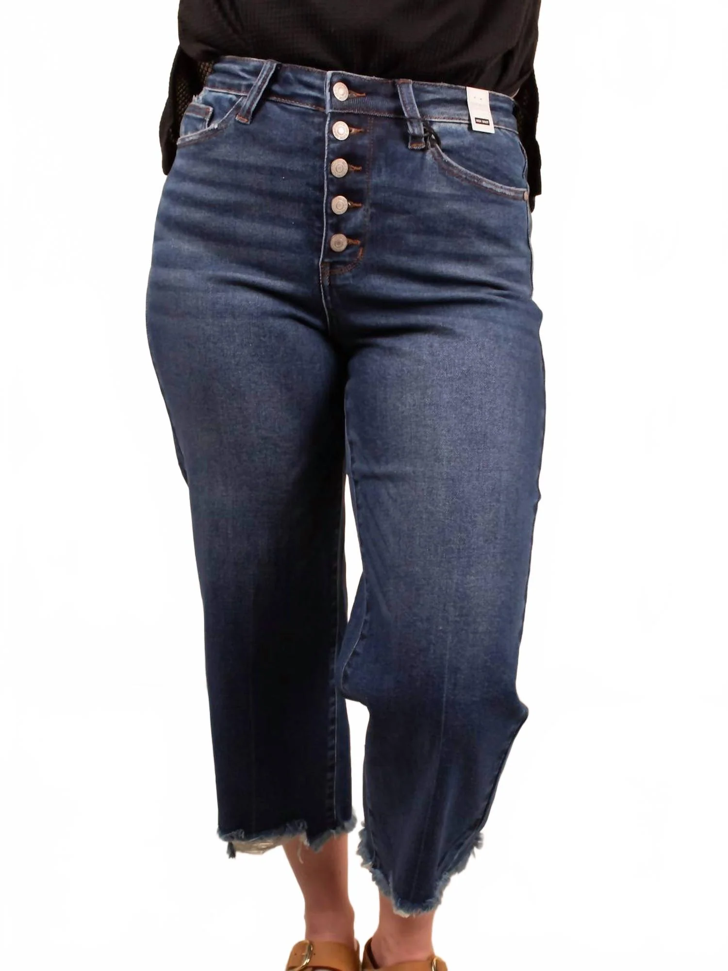 Women's Button Fly Destroy Jeans In Blue