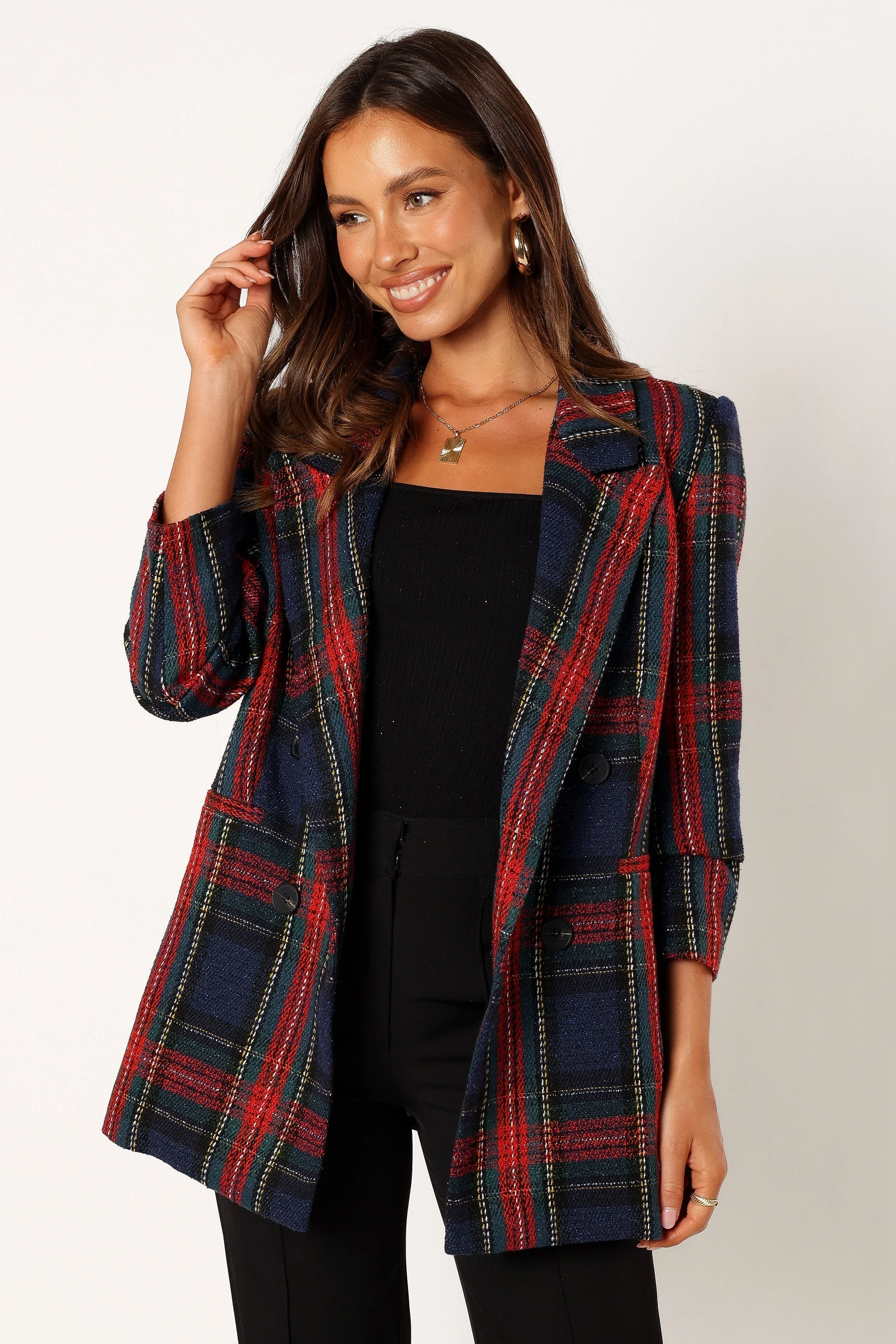 Vivienne Plaid Blazer - Red/Navy Multi