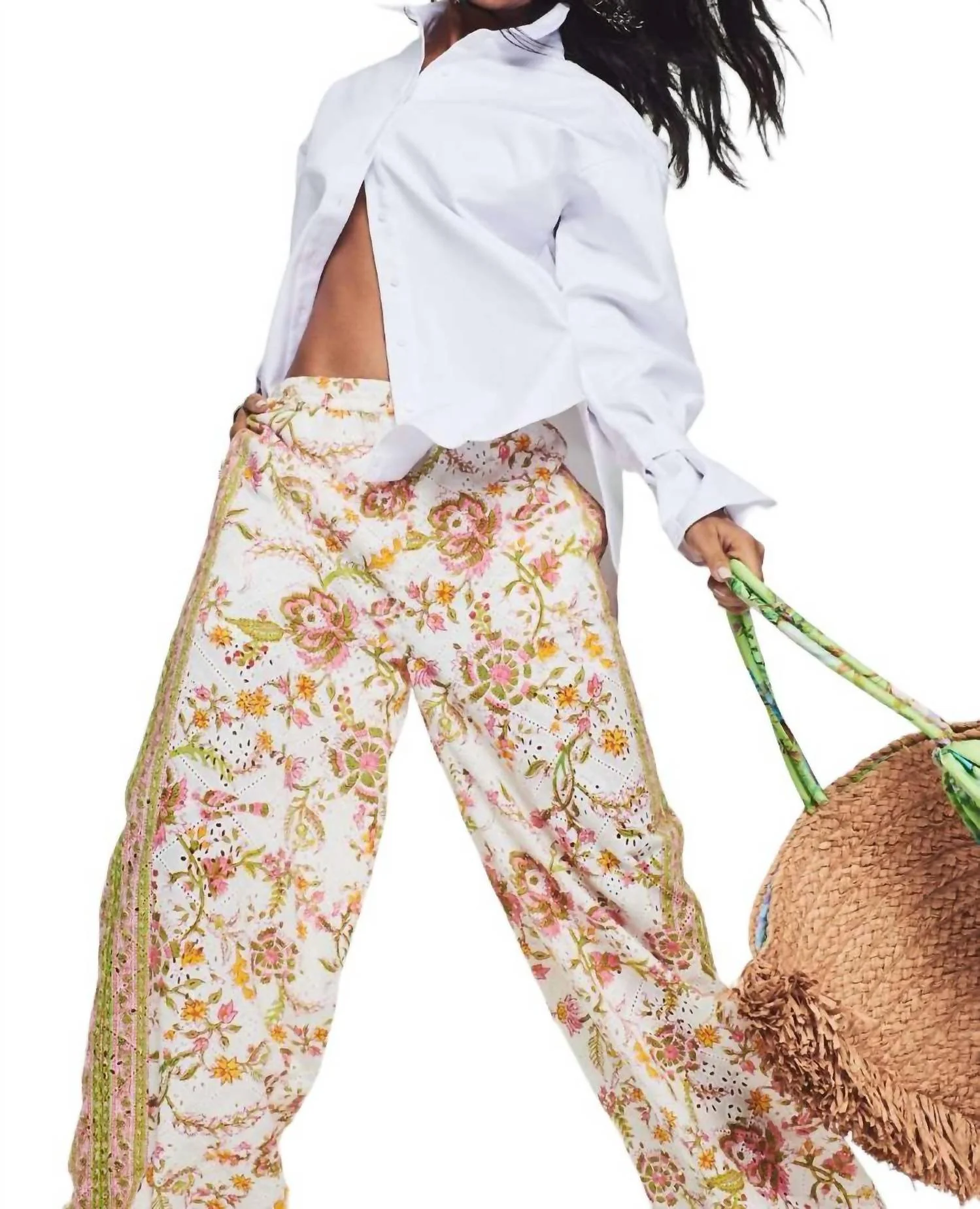 Aira Schiffly Cotton Pants In Off White