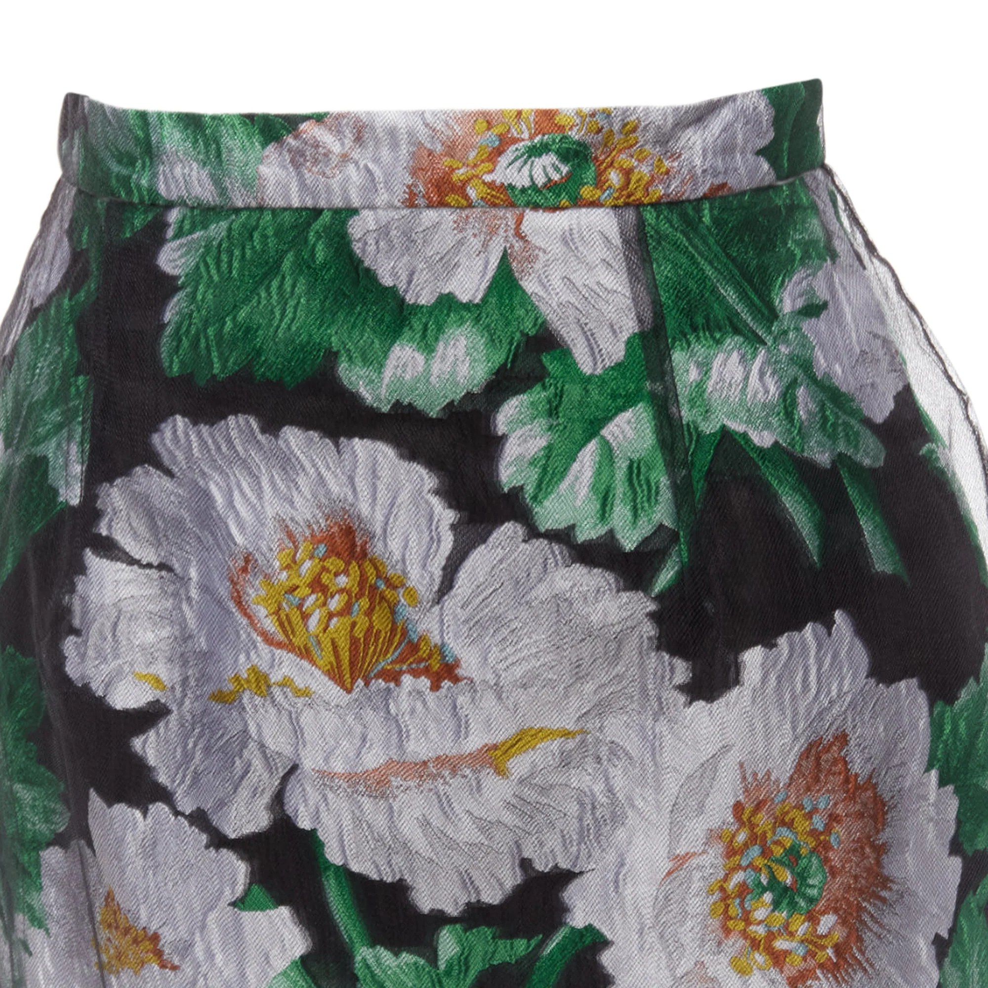 Oscar De La Renta tulle overlay floral jacquard skirt