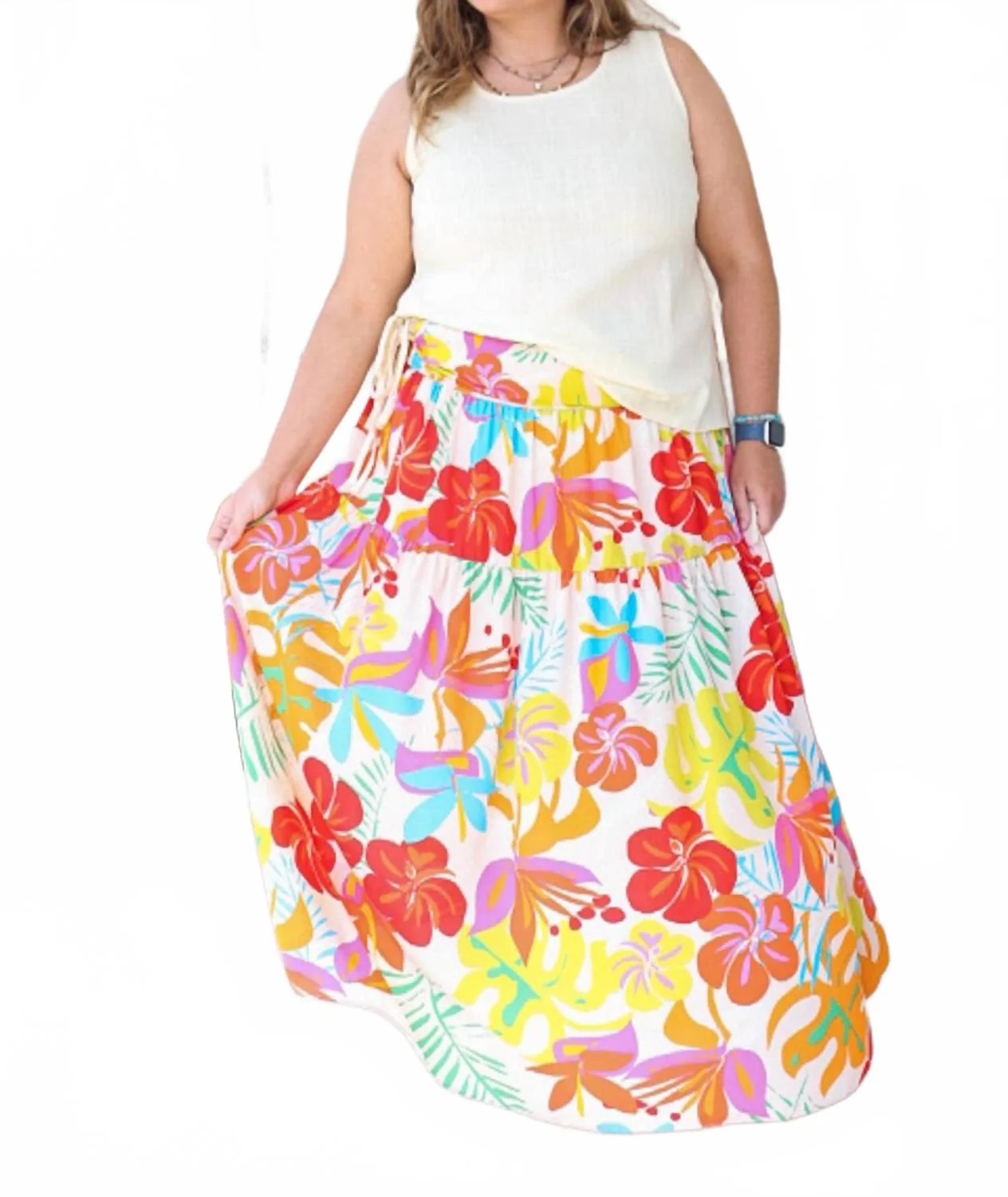 Ellie Floral Tiered Maxi Skirt In Palm Spring