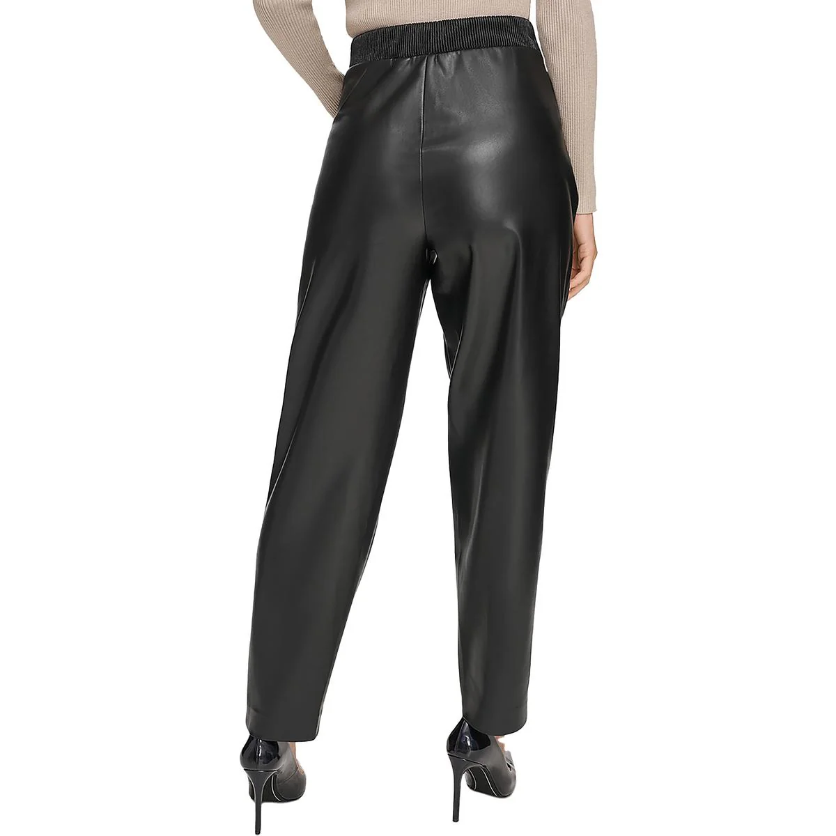 Womens Faux Leather High Rise Ankle Pants