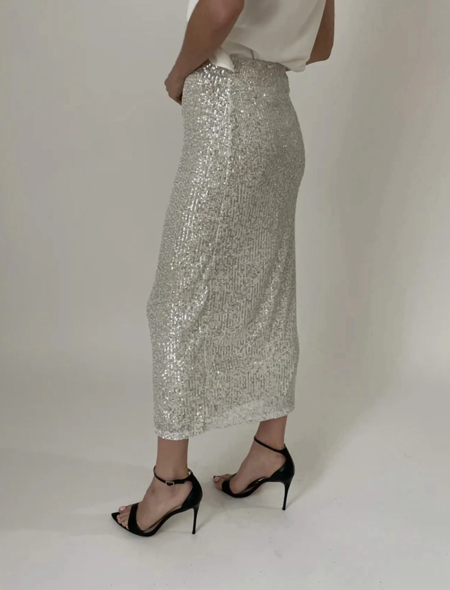 Joy Pencil Skirt In Silver