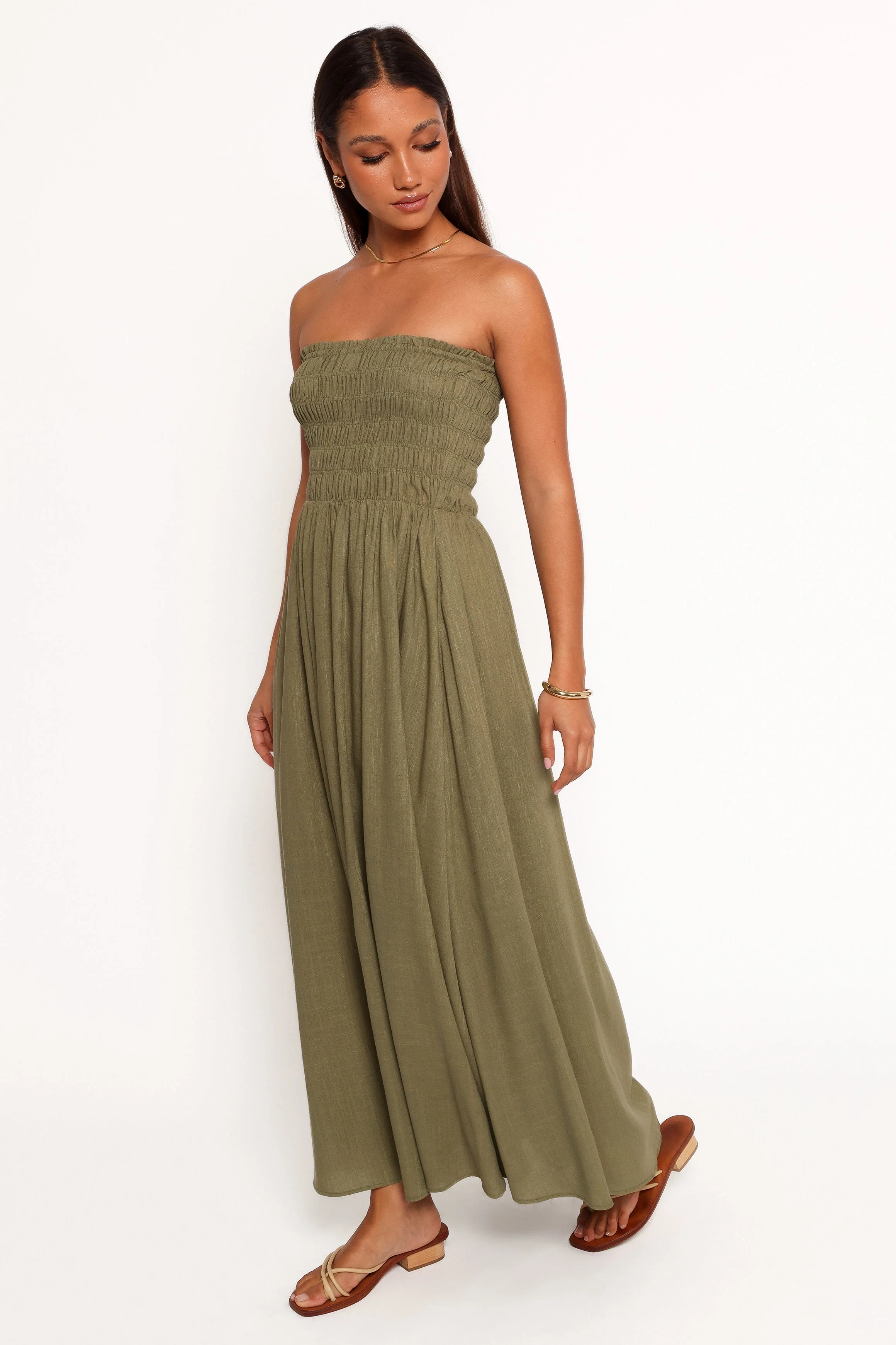 Linsey Strapless Midi Dress - Olive Green