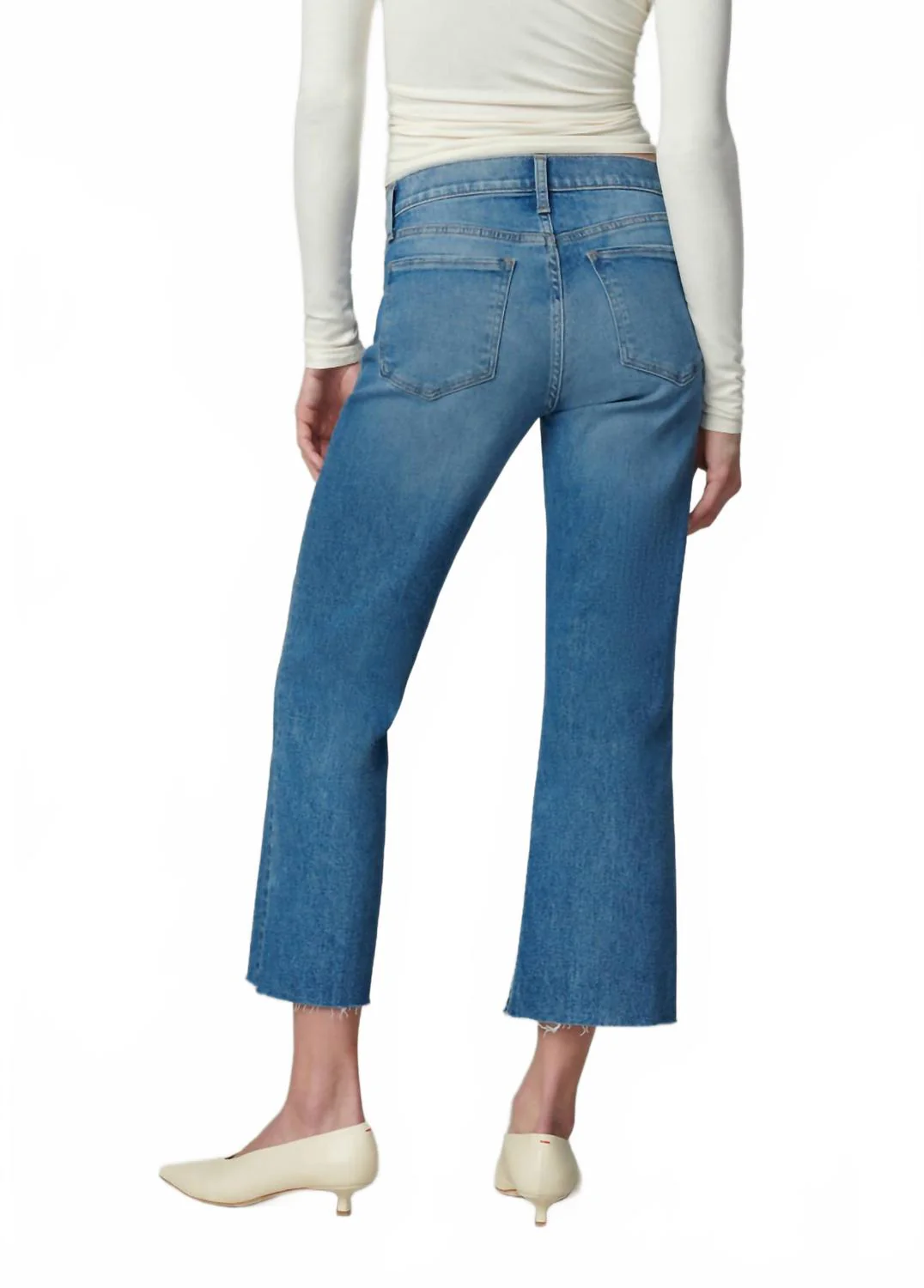 Callie Raw Hem Cropped Bootcut Jeans In Blue