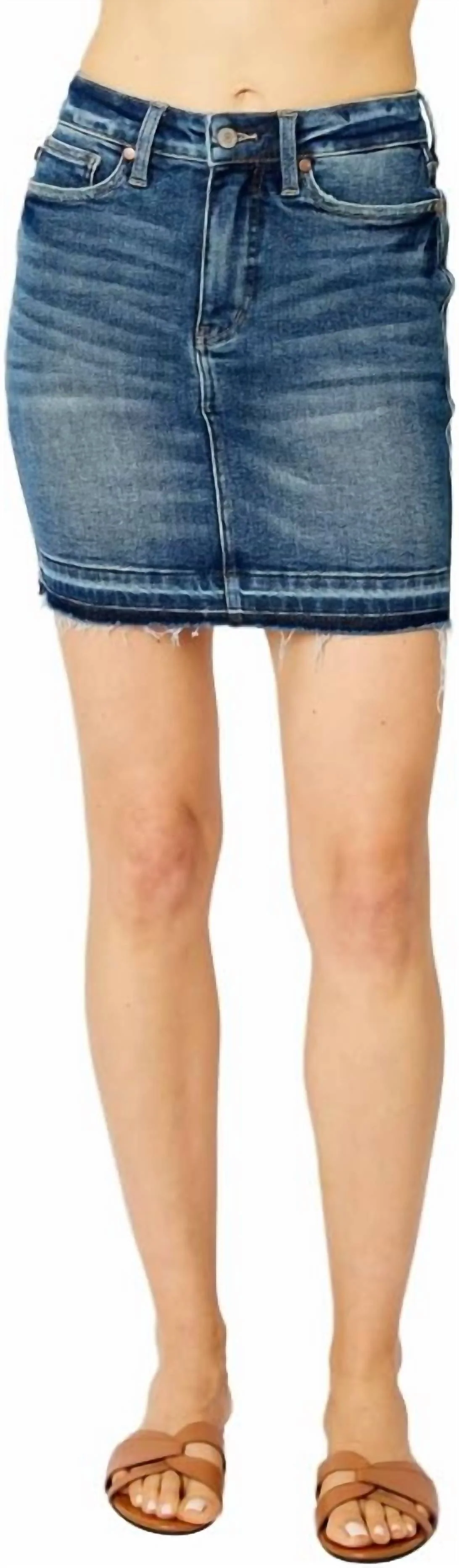 High-Waist Denim Mini Skirt In Dark Wash