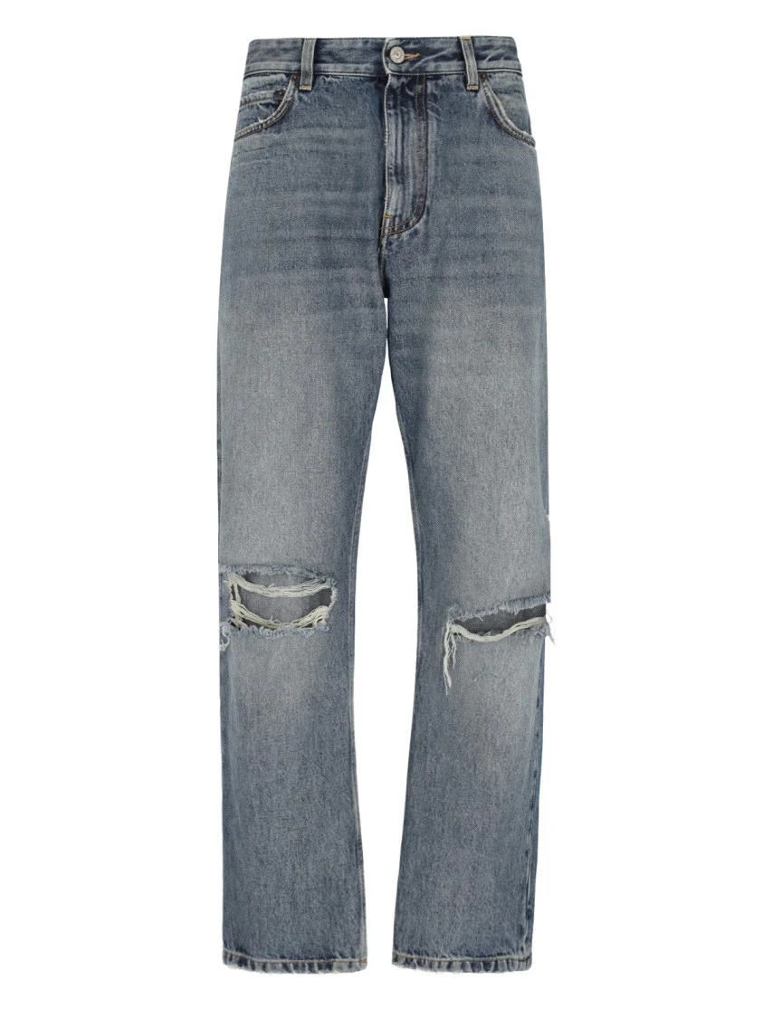 Destroyed Wide-Leg Jeans – Blue