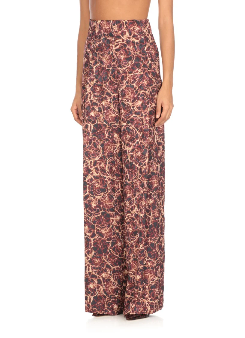 Wide-Leg Viscose Pants With Floral Pattern
