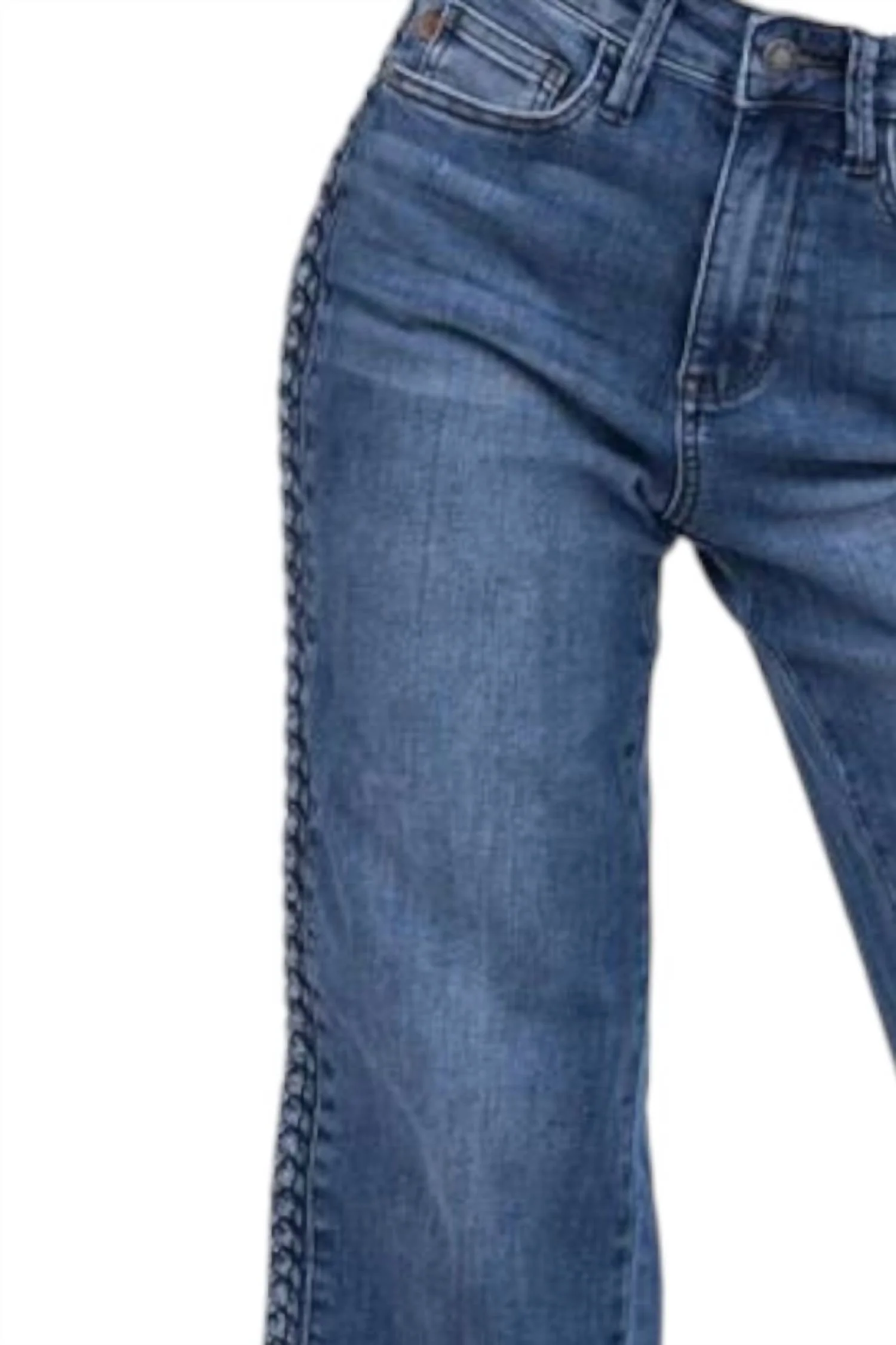 High Waist Braided Cropped Wide Leg Jeans In Blue