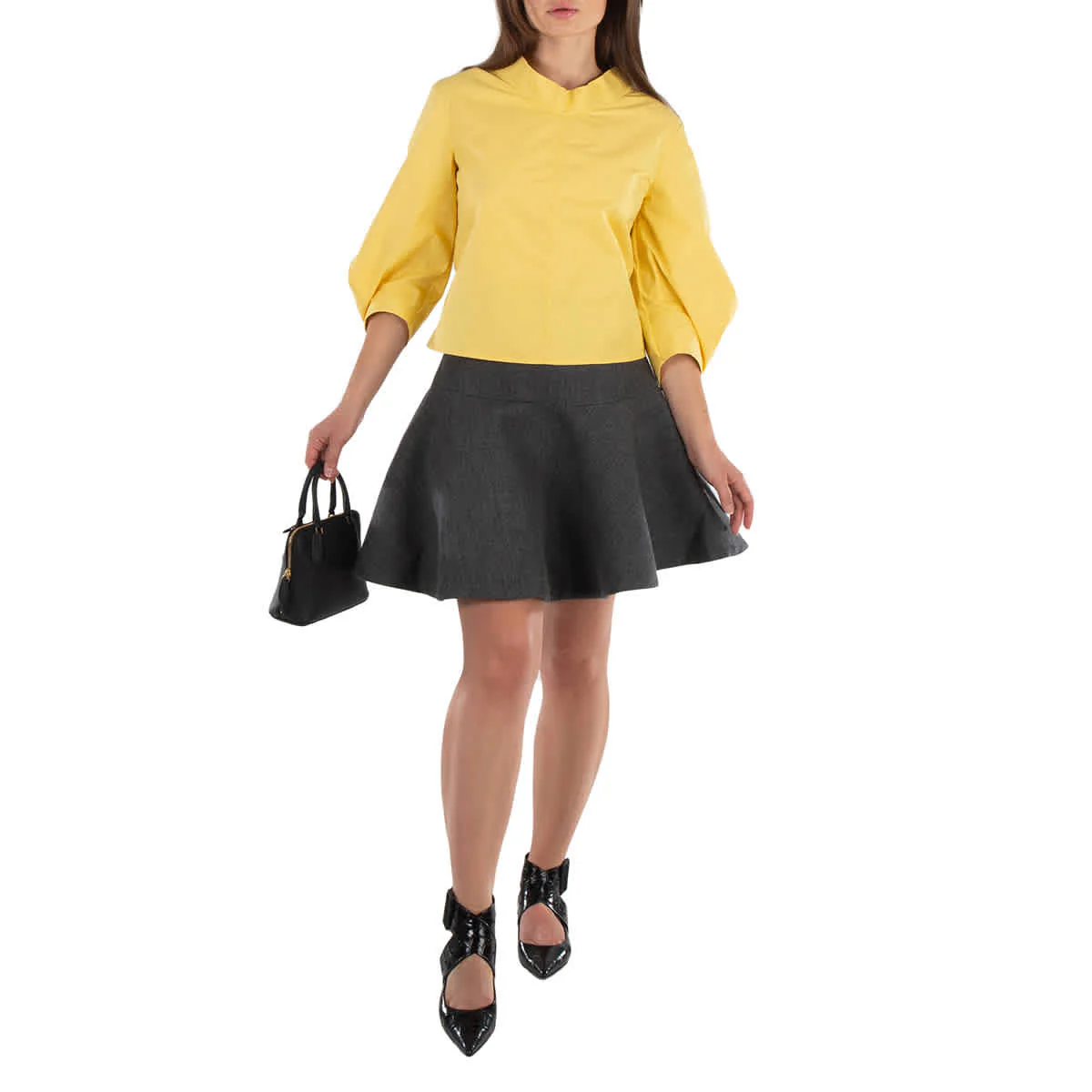 Jil Sander Ladies Antracite Flared Wool Mini Skirt