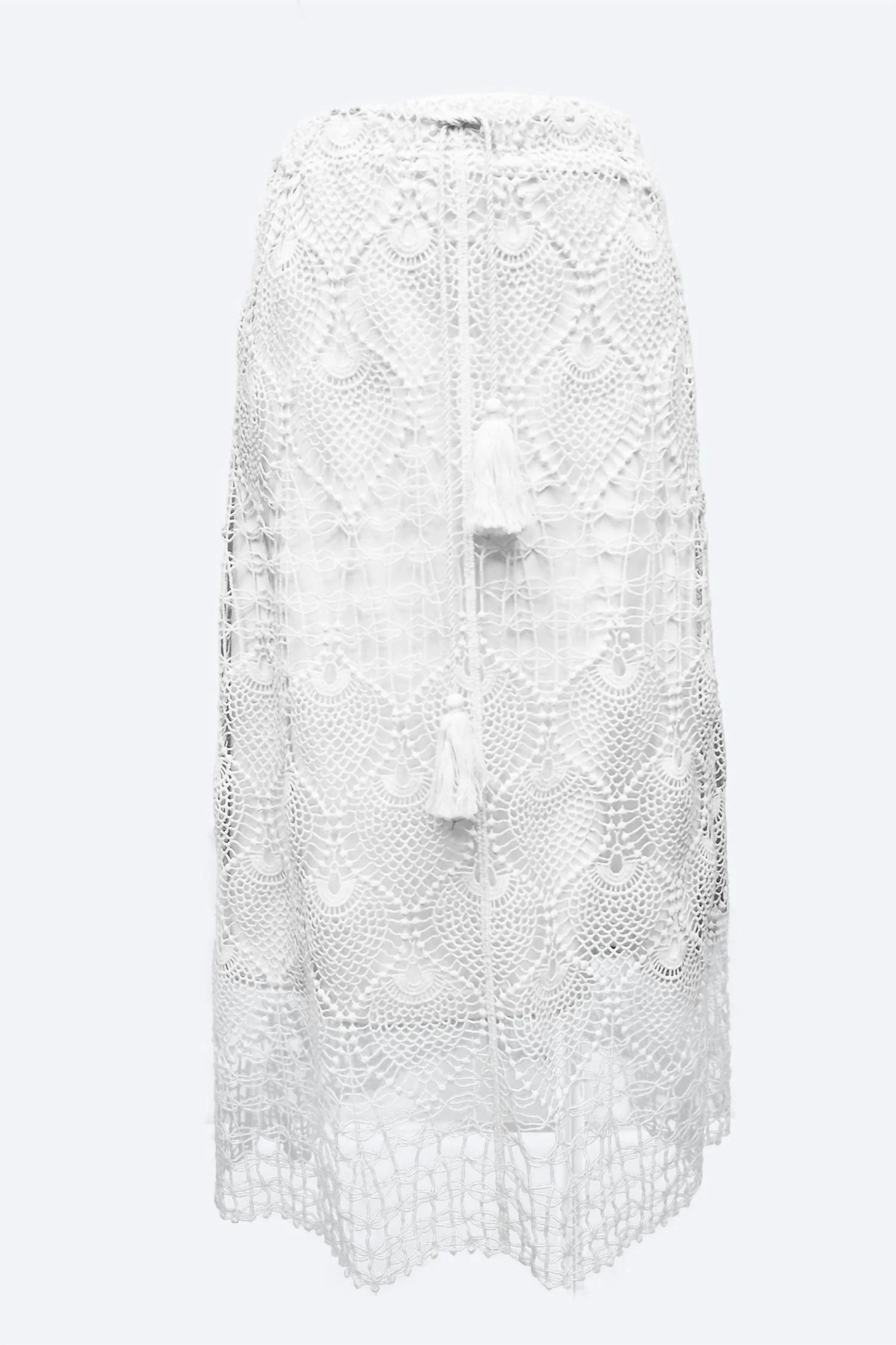 Women Crochet Peacock Eye Pattern Partially Lined Skirt In White